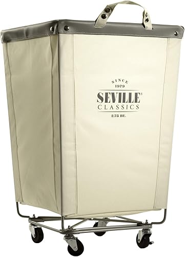 Seville Classics - Cesta de lona resistente con ruedas para lavandería comercial Crema,Gris