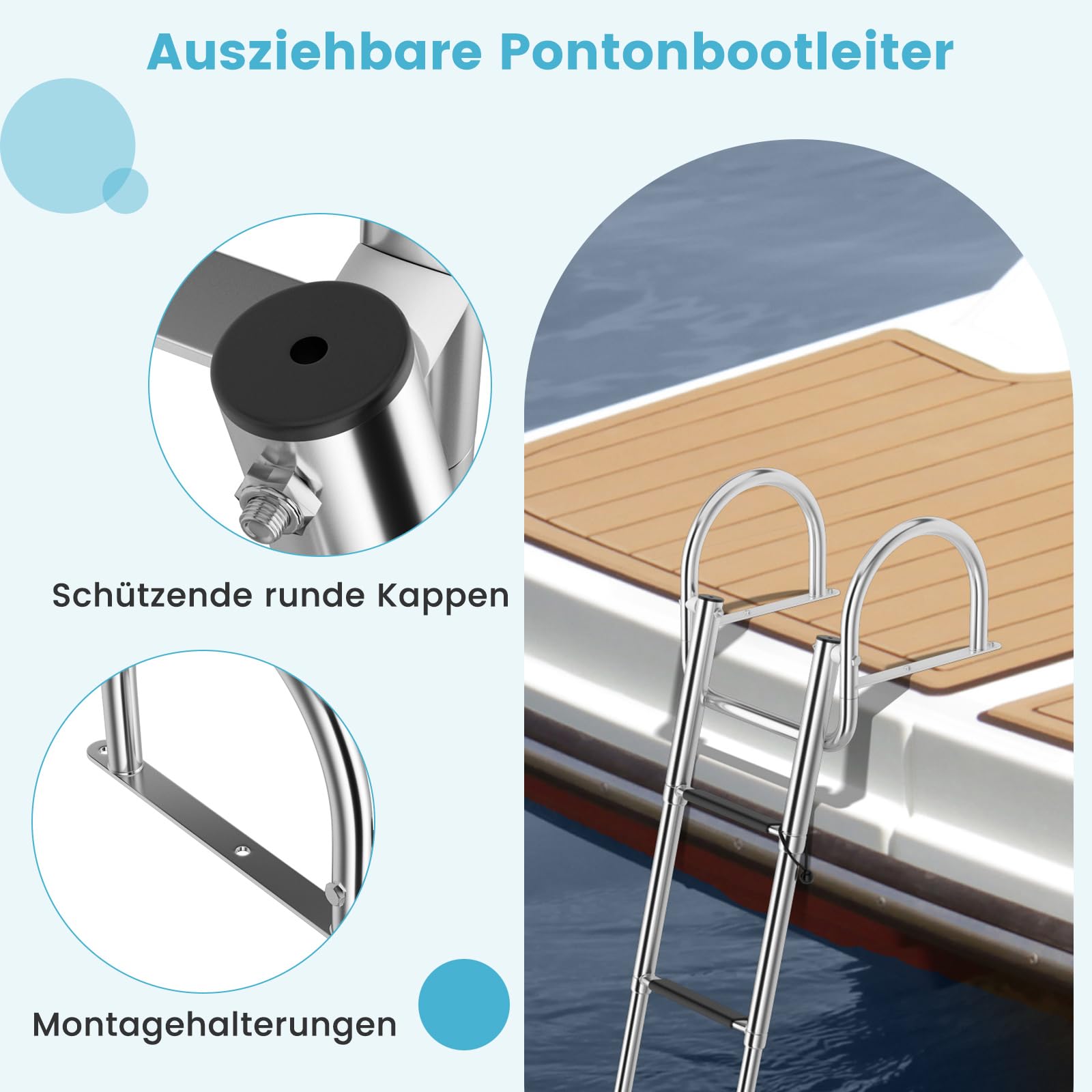 COSTWAY Poolleiter mit 4 Stufen, klappbare Teleskop-Badeleiter mit Handlauf & rutschfesten Stufen, Edelstahl Bootleiter, Schwimmbadleiter bis 227 kg belastbar