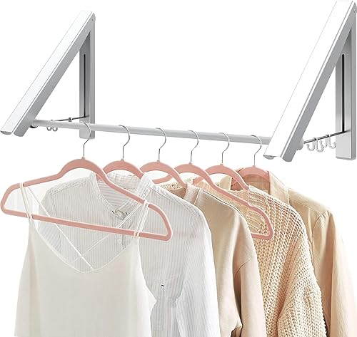 HOME RIGHT Tendedero plegable con barra de 32 pulgadas, estantes de secado montados en la pared para lavandería, colgador plegable para secadora de