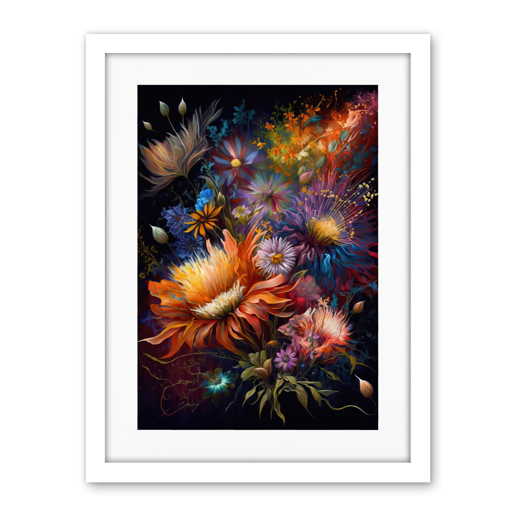 Artery8 Wildflower Bouquet Pink Blue Orange Floral Art Artwork Framed Wall Art Print 18X24 Inch