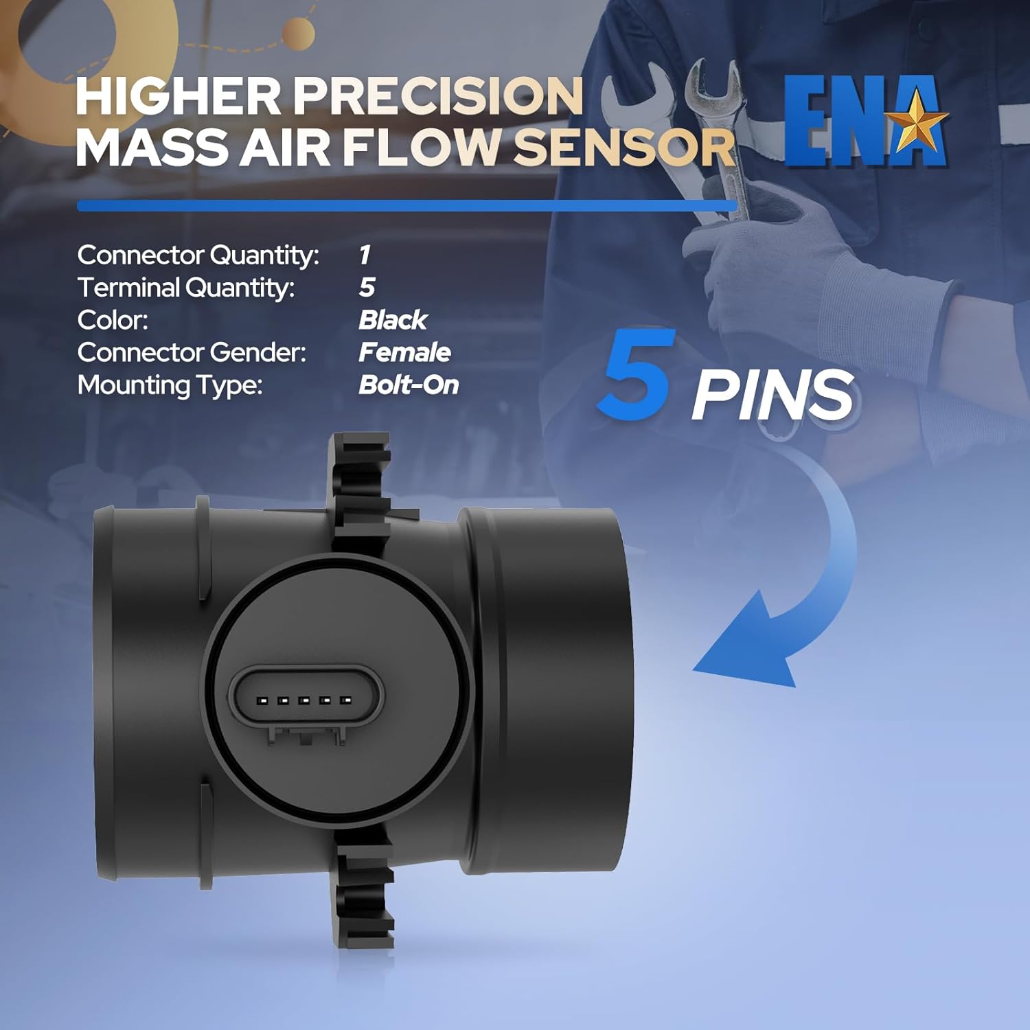 ENA Mass Air Flow Sensor Meter MAF Compatible with Chevy Express 1500 2500 3500 4500 GMC Savana 1500 2500 3500 4500 Isuzu NPR-HD 2003-2015 Replacement for 74-10058 12574383 15926193 2131546 214383M