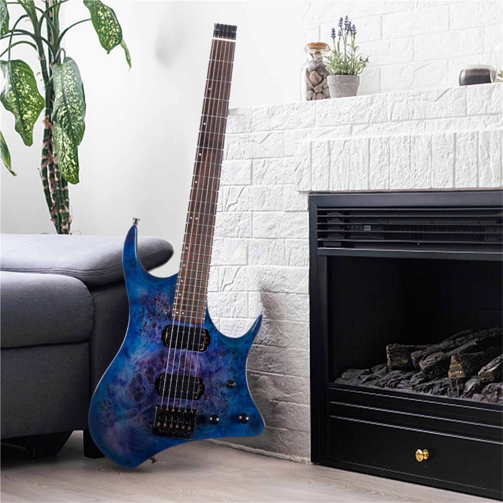 Chitarra Elettrica Per Pratica Set Chitarra Elettrica Jazz Senza Paletta A 6 Corde(Blue)