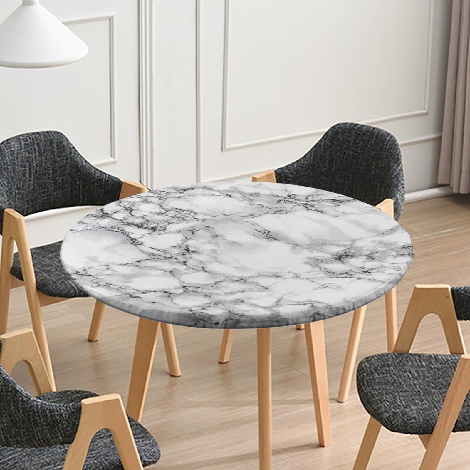 igoga sports Fitted Tablecloth Round with Elastic, Spring Edge Table Cover Pad for Outdoor Picnic Party or Indoor Kitchen Patio Dining Table Decor Fits Tables Up to 36''-40'' Diameter, Marble B