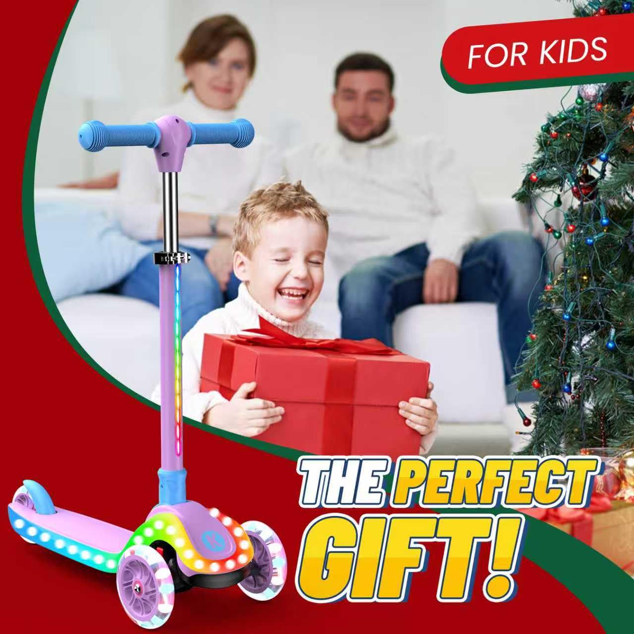 2-in-1 Verstellbarer Kinderroller, 3–12 Jahre, 5-stufiger Lenker, Abnehmbarer Sitz, LED-Räder, faltbar, Pink (Mädchen & Jungen) Schwarz