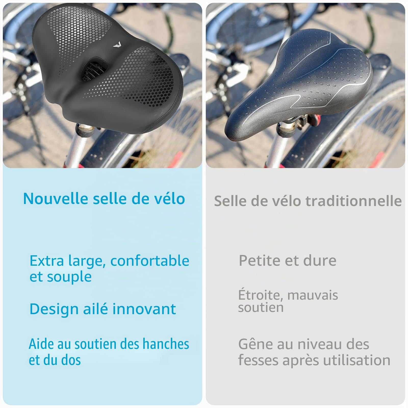 KOOOGEAR Selle de vélo surdimensionnée pour homme et femme, confortable, extra large, respirante, ergonomique, siège de vélo de rechange universel pour VTT, vélo de ville, vélo d'appartement