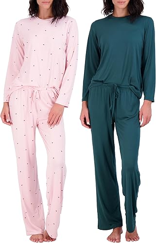 Real Essentials Paquete de2 pijamas para mujer, muy suaves, manga corta y larga, con pantalones, disponible en tallas extragrandes