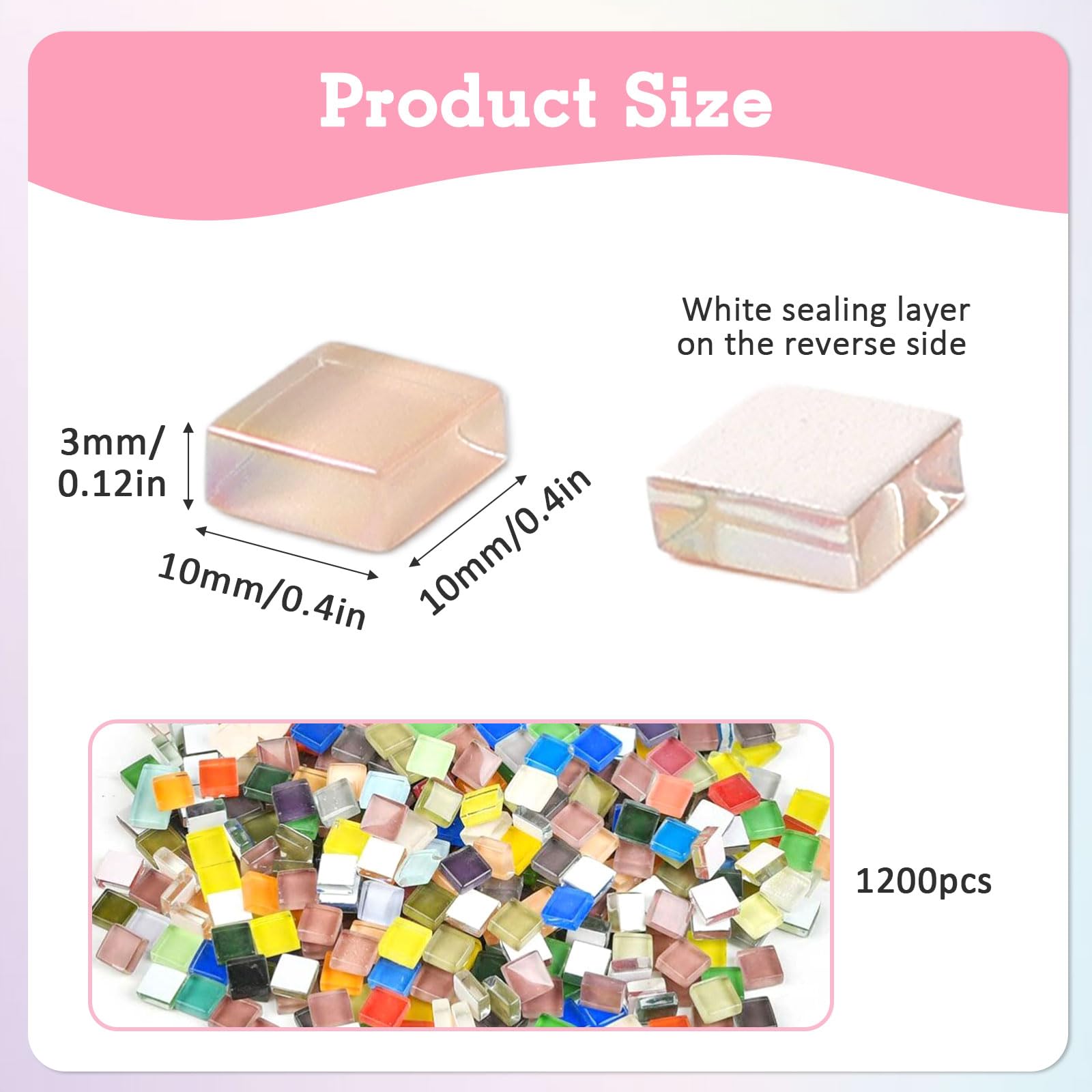 1 kg di pietre quadrate per mosaico in vetro, 1 x 1 cm, pietre colorate per mosaico, circa 1200 pezzi, mosaico di cristallo, mini piastrelle per mosaico per progetti artistici fai da te, decorazioni a