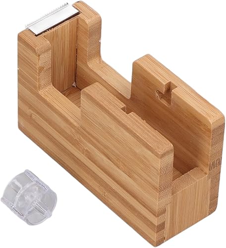 Miniatura 6 de Fydun Desktop Tape Holder Bamboo Tape Cutter Stand Adhesive Roll Base Stationery Tools Wide Range of Uses