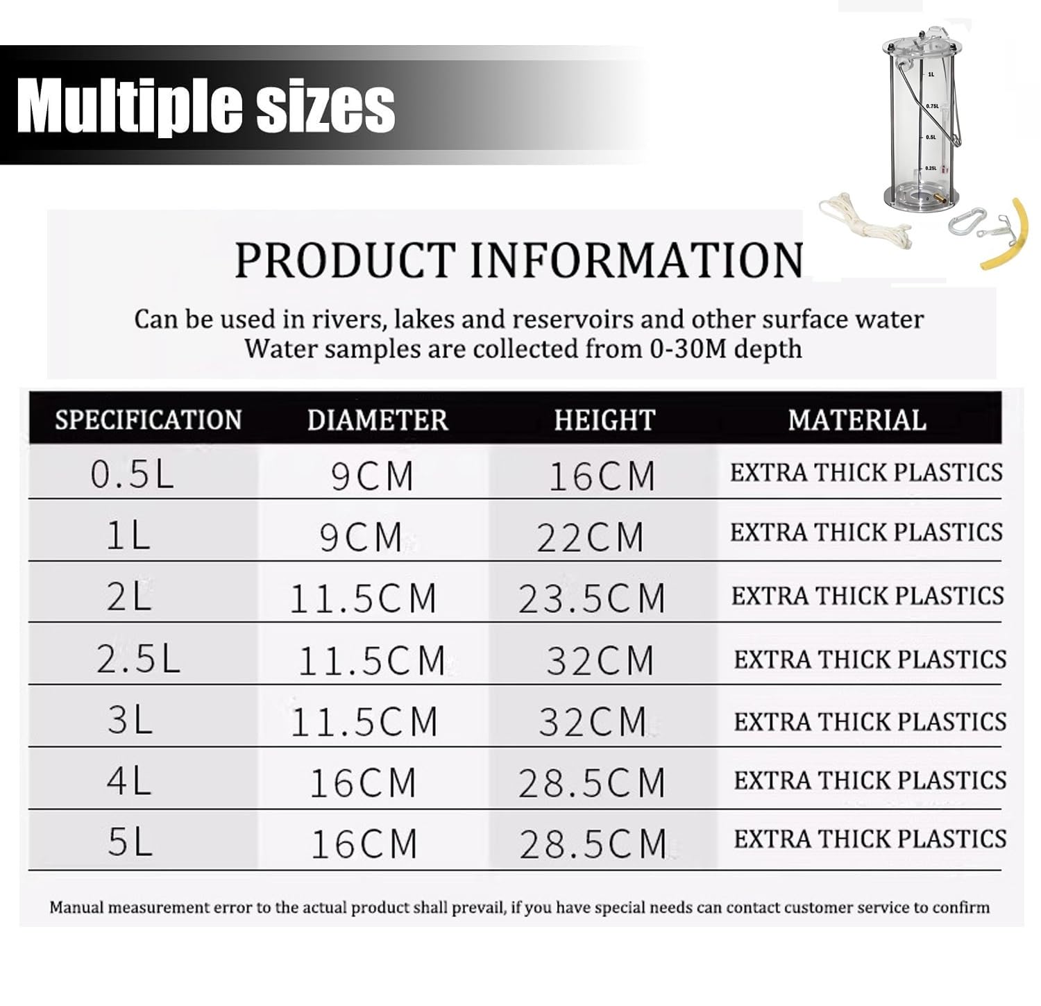 Muestreador de Agua Ambiental: cucharón y Vaso de precipitados de plástico Grueso y Duradero para un monitoreo y análisis precisos de la Calidad del Agua, Esencial para Laboratorios y Uso en