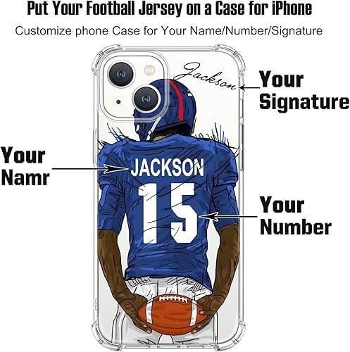 Miniatura 2 de Funda transparente de fútbol con nombre y número personalizados para iPhone 17 Pro Max 16 15 Plus 14 13 Mini 12 11 Xs Max Xr SE3, con 4 esquinas a