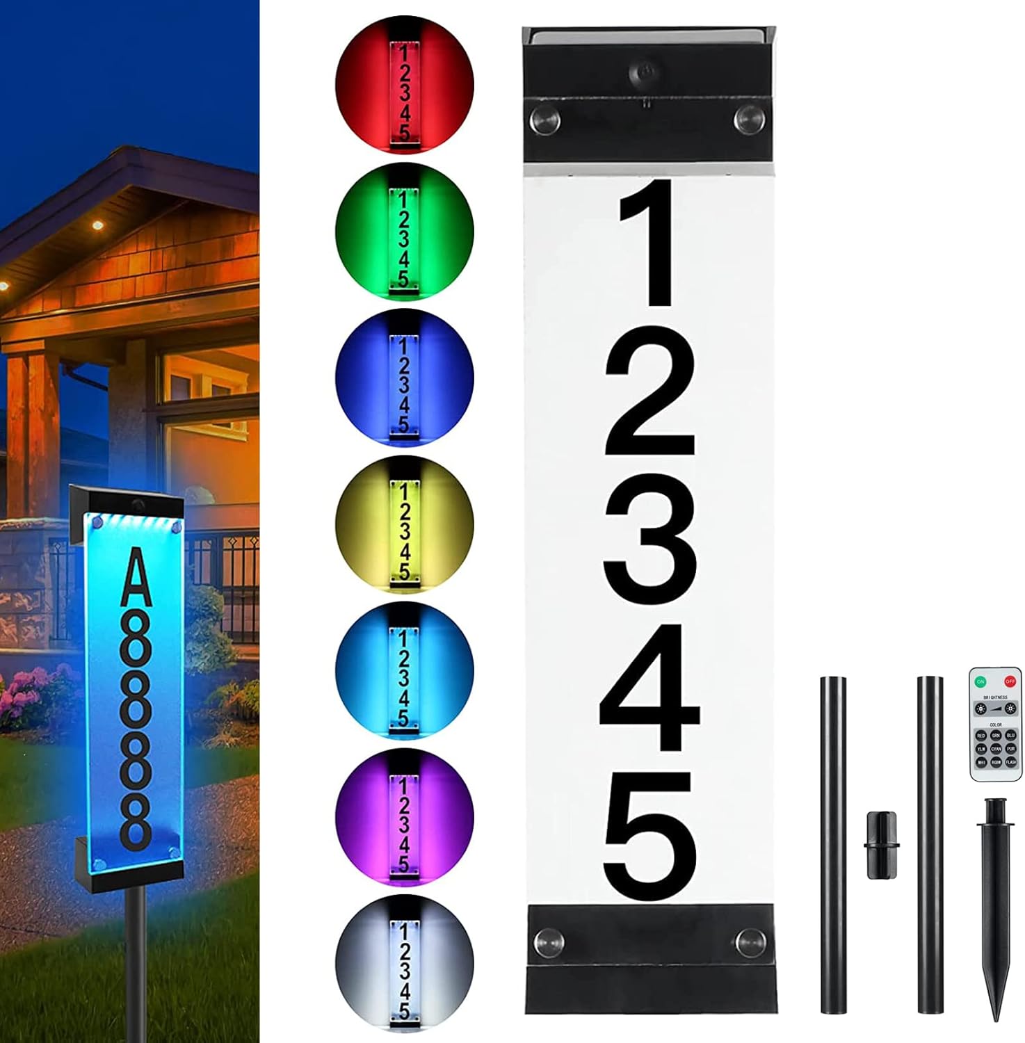 Solar House Numbers for Outside,Address Sign with Stakes