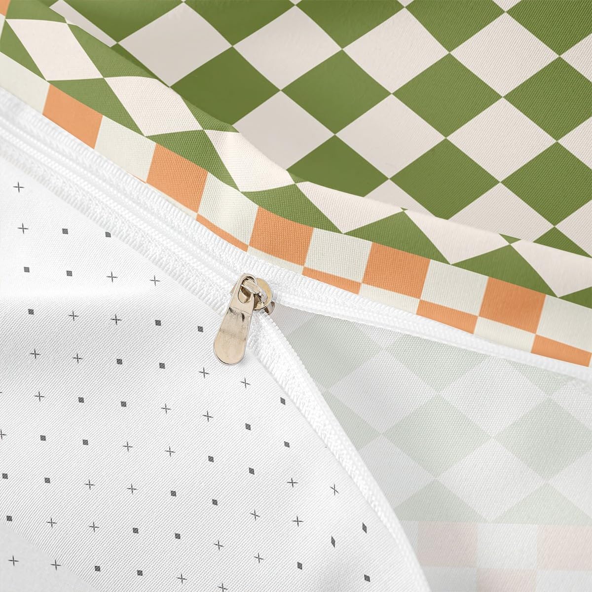 Erosebridal Green Orange Comforter Cover Queen Geometric Checkered Bedding Set Aesthetic Diamond Duvet Cover for Kids Boys Girls,Modern Fashion Bed Set