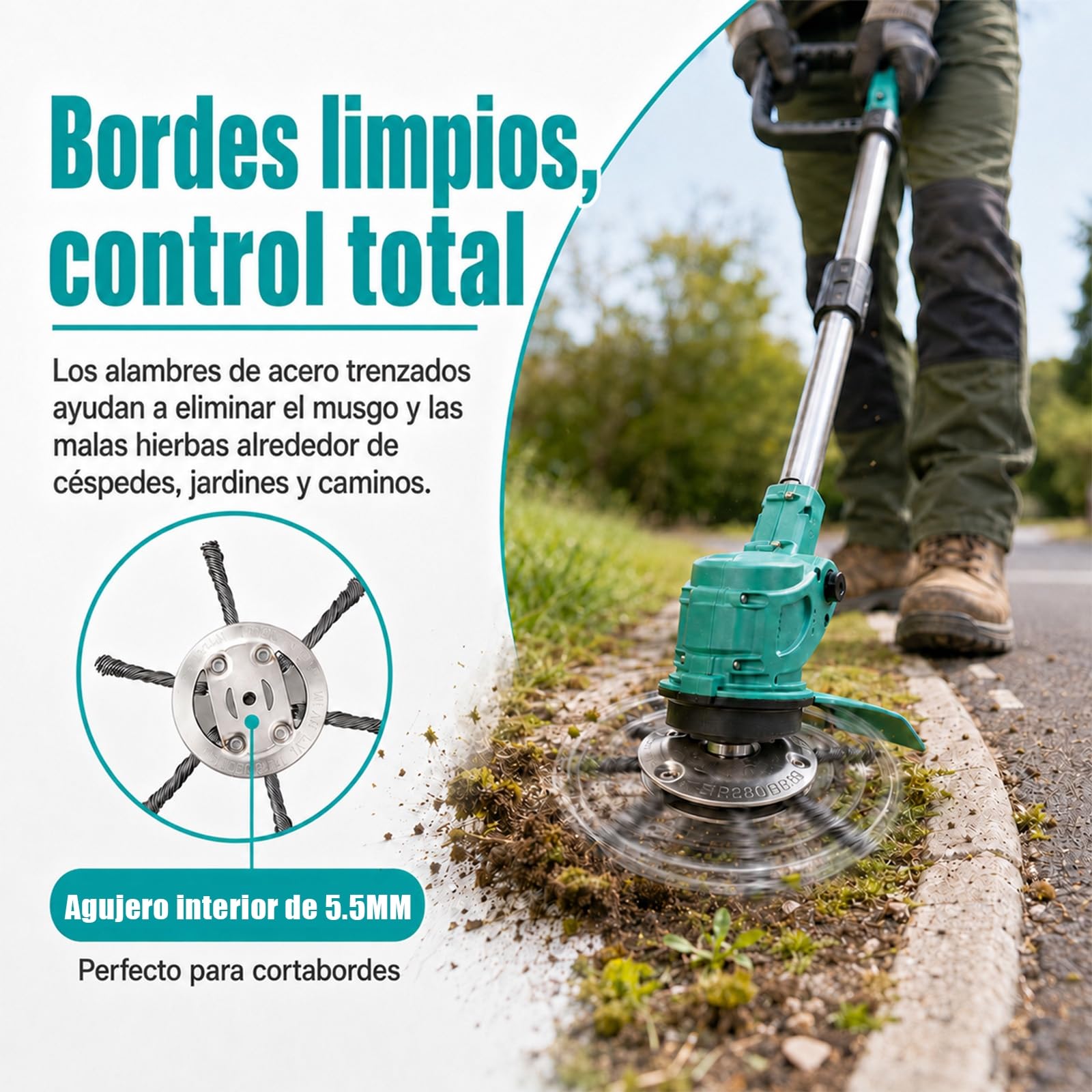 Vultriox para Desbrozadora Cabezal de Alambre de Acero 150 mm, Cepillo Quitahierbas para Desbrozadora y Cortabordes, Césped, Musgo, Maleza, Bordes y Juntas (1, 6 Brazos)