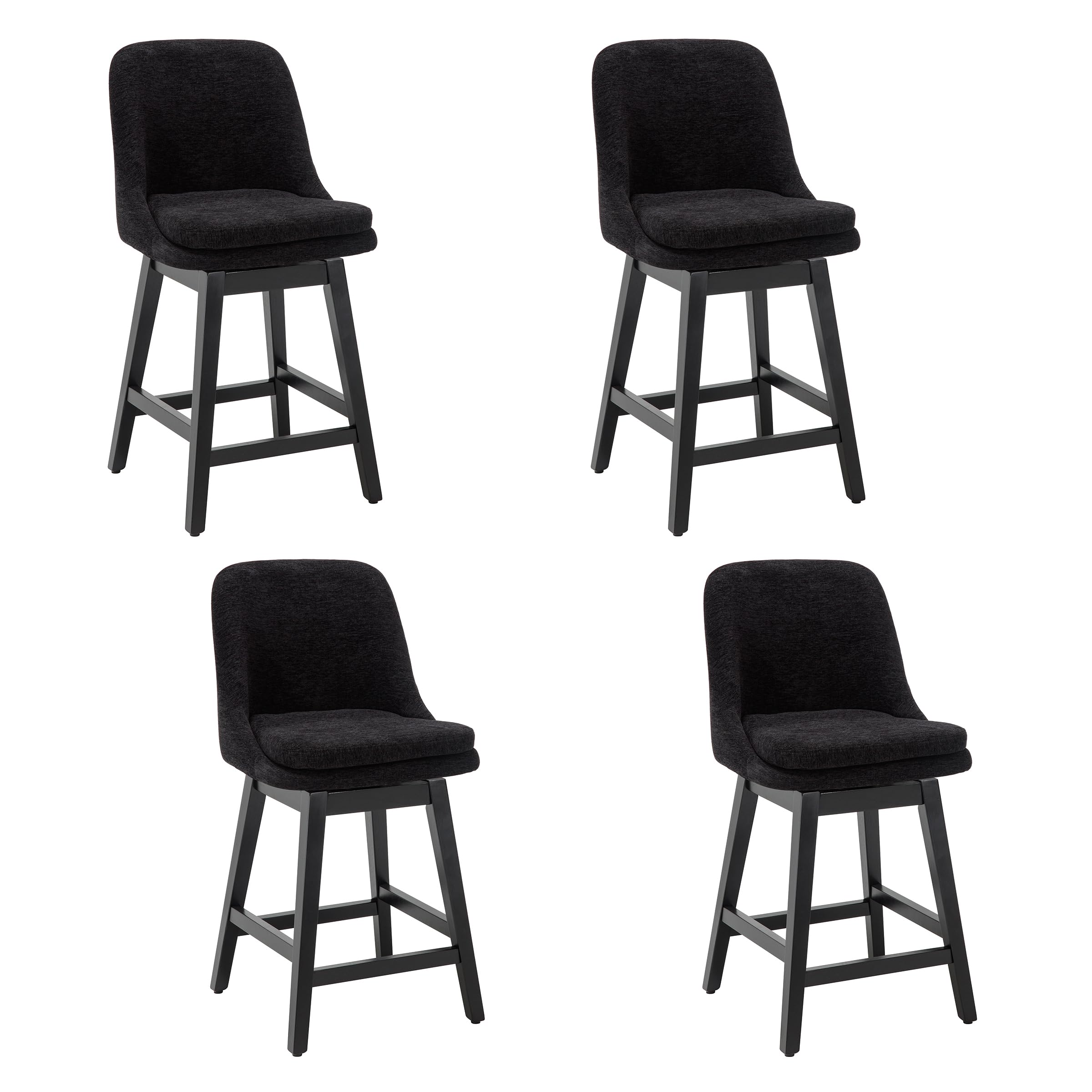 MINCETA Swivel Bar Stools Set of 4, 26" Counter Height Bar Stool Wite Solid Wood Legs, Modern Upholstered Barstools with Back for Kitchen Island,