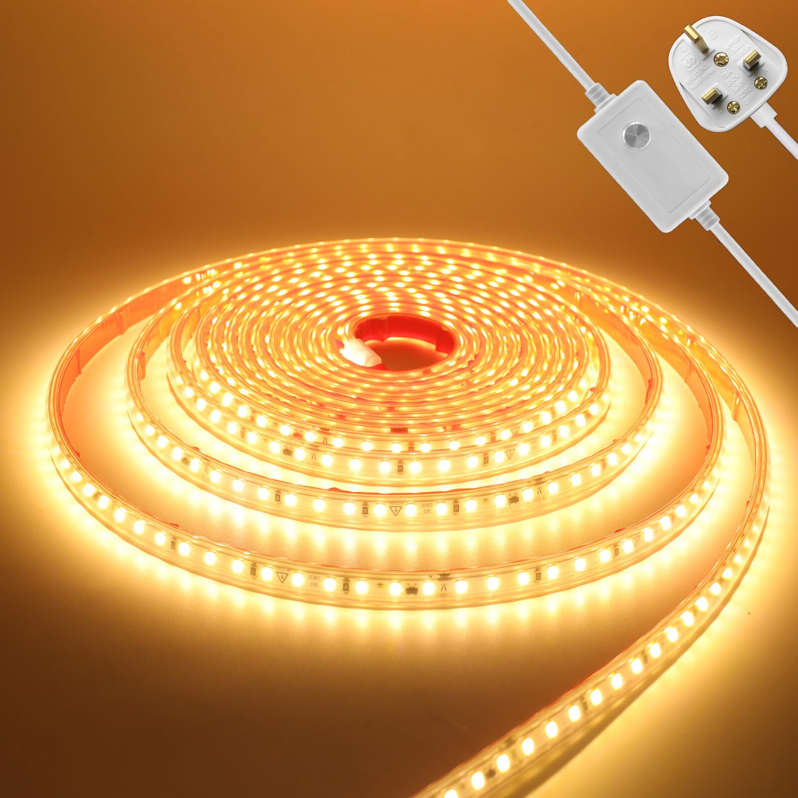 KAFULA 220V Dimmable LED Light Strip - 5M Super Bright LED Fairy Light CRI85+, IP65 Waterproof Flexible, Can be Cut Every 10cm | 120 LEDs/m || 3000K Warm White | Home Decor