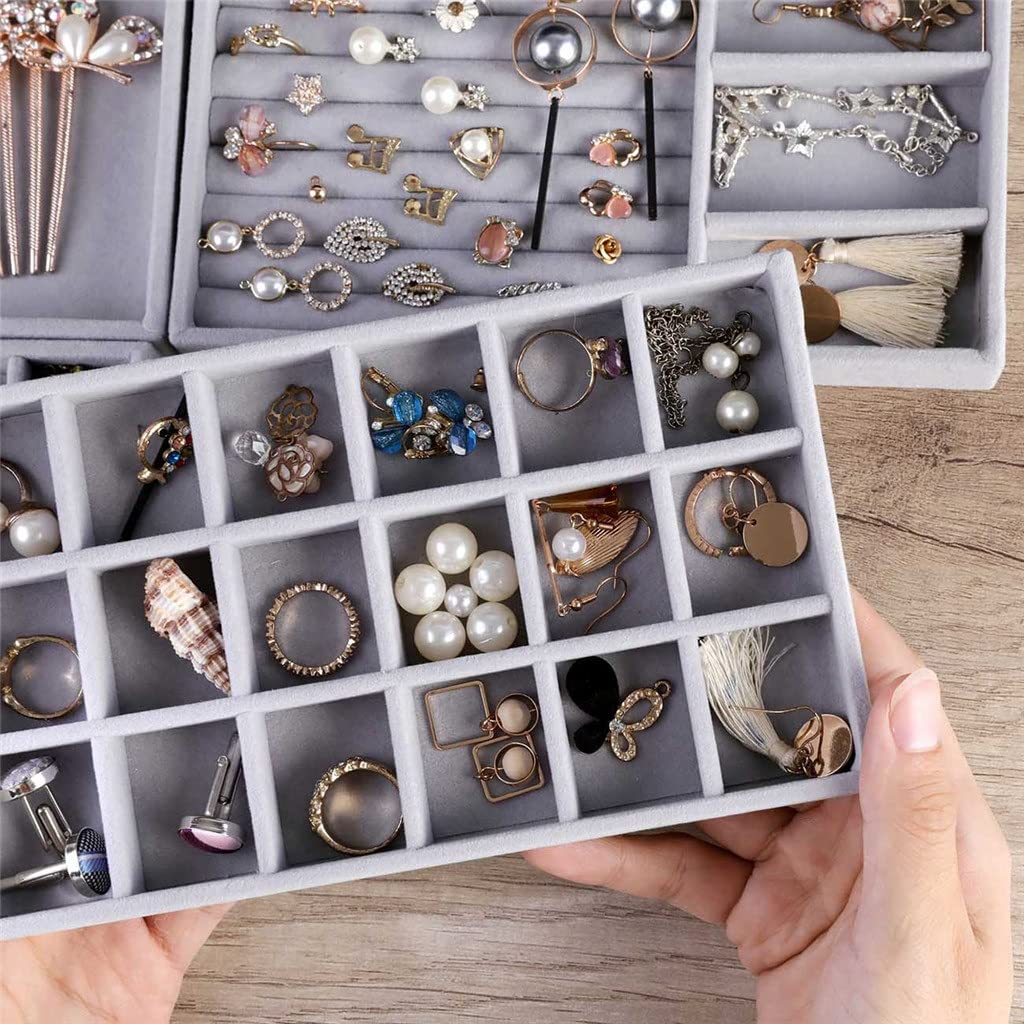 Plateau De Velours Pour Bijoux - Organisateur Bracelets Et Montres - Gris - Rangement Table De Chevet Ou Vitrine