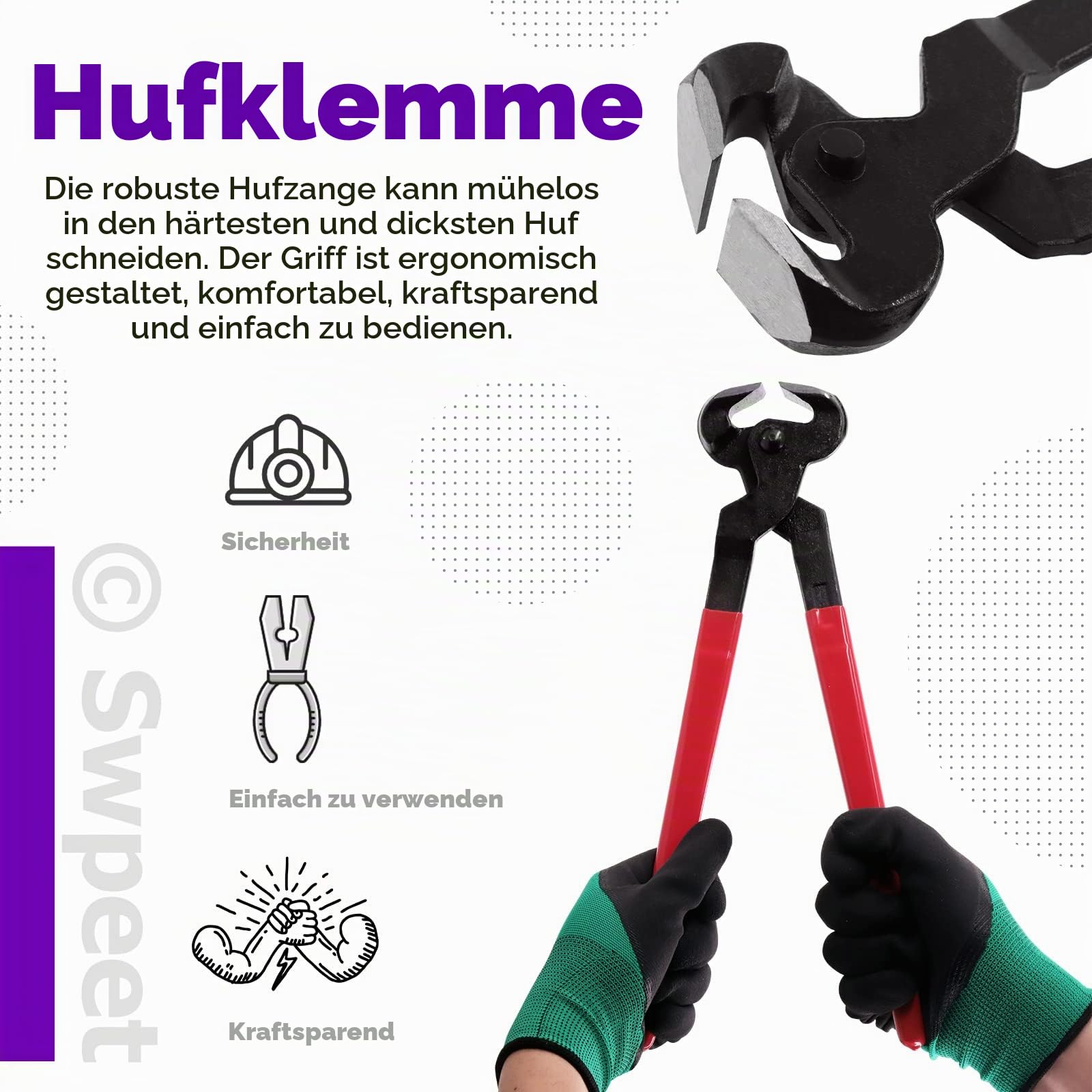 Swpeet 8Pcs Professionelle Hufschmied Werkzeuge Value Kit mit Roll Pack, Pferde Huf Trimmer Schere Werkzeuge, Hufschneider, Hufschmied Raspel Datei und Gummigriff, Huf Zange