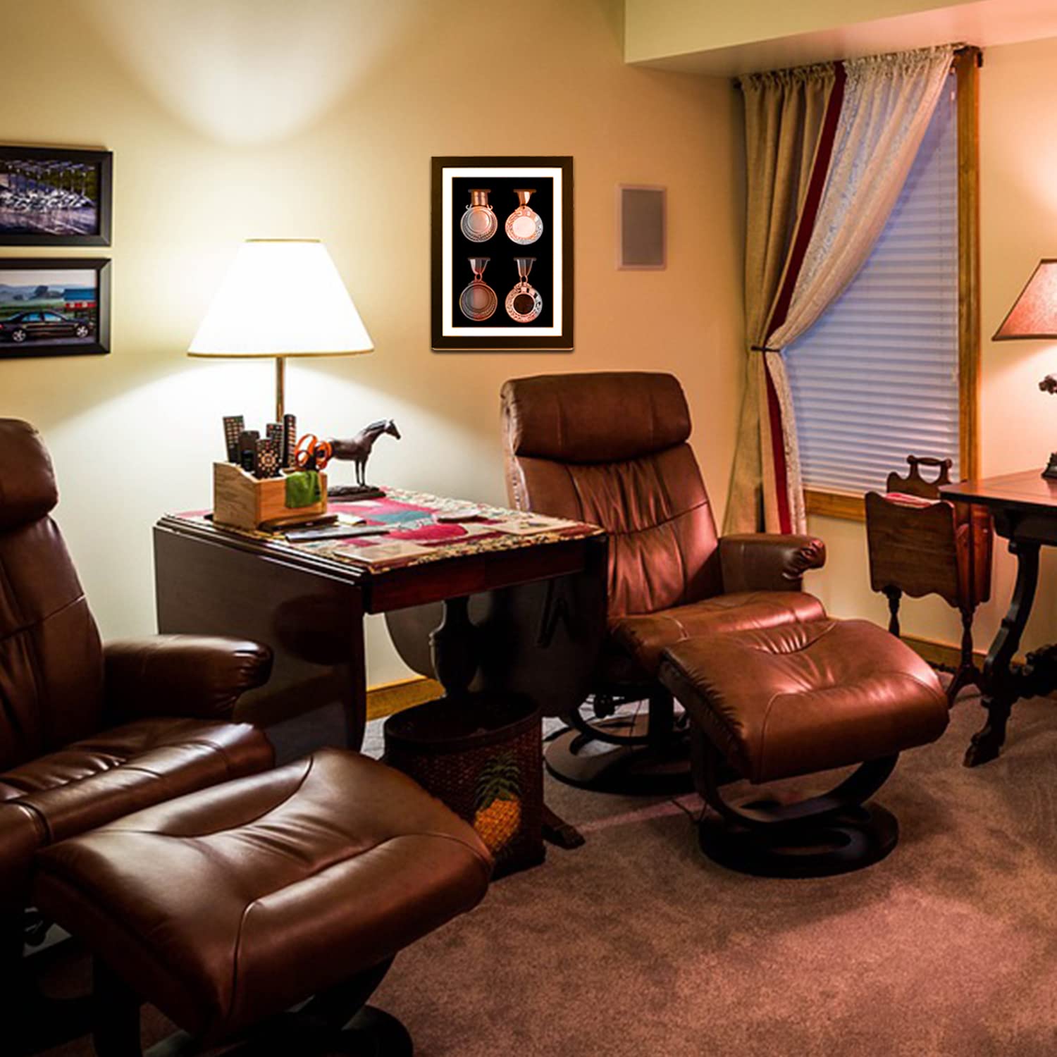 Medal Display Case - 4 Medal Shadow Box Frame - Perfect for Runners, Marathon, Race Winner, Soccer, Football, Gymnastics & All Sports (Black, A4)