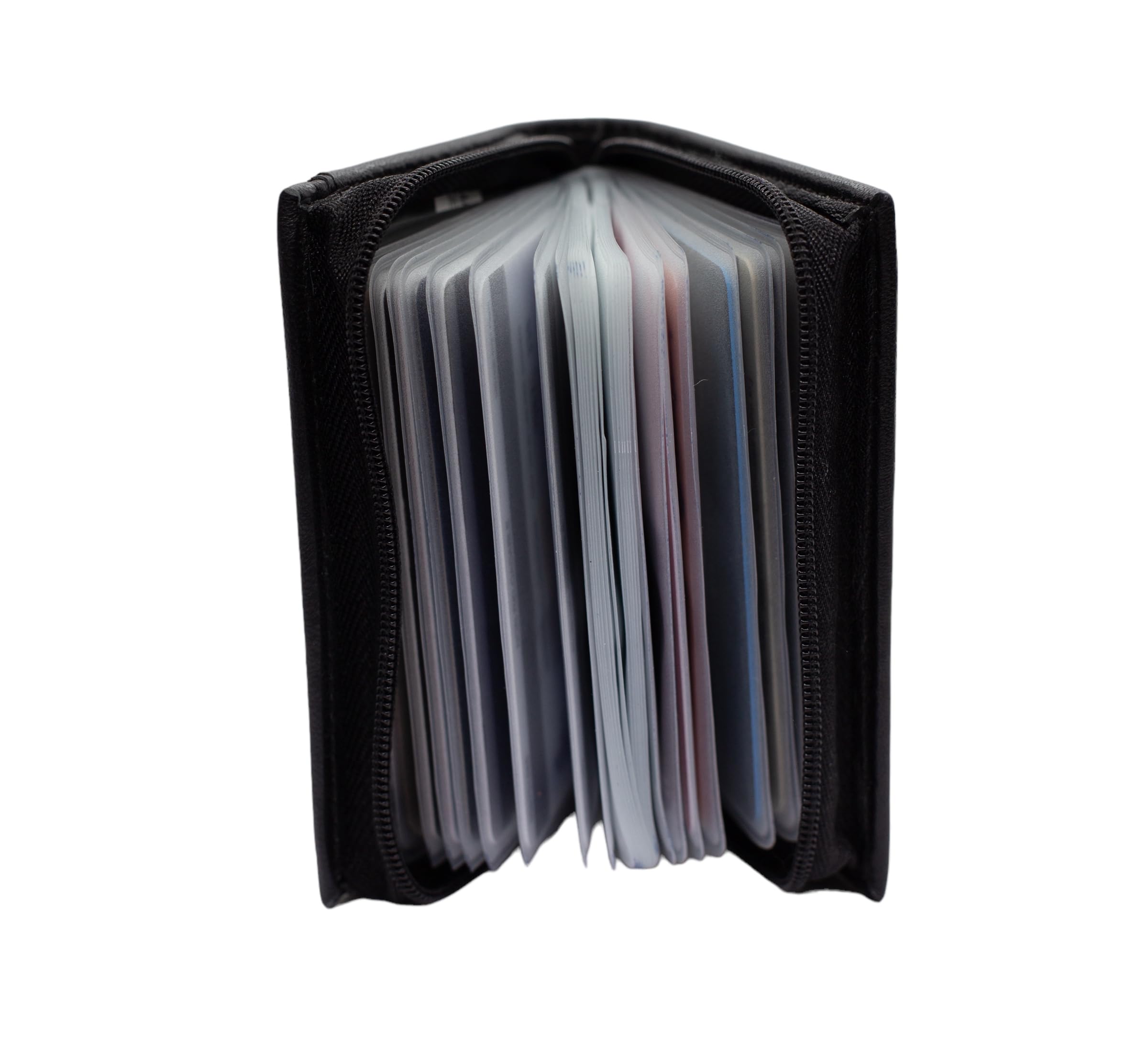 Leatherboss Business Card and Picture Holder with All Around Zipper, Black