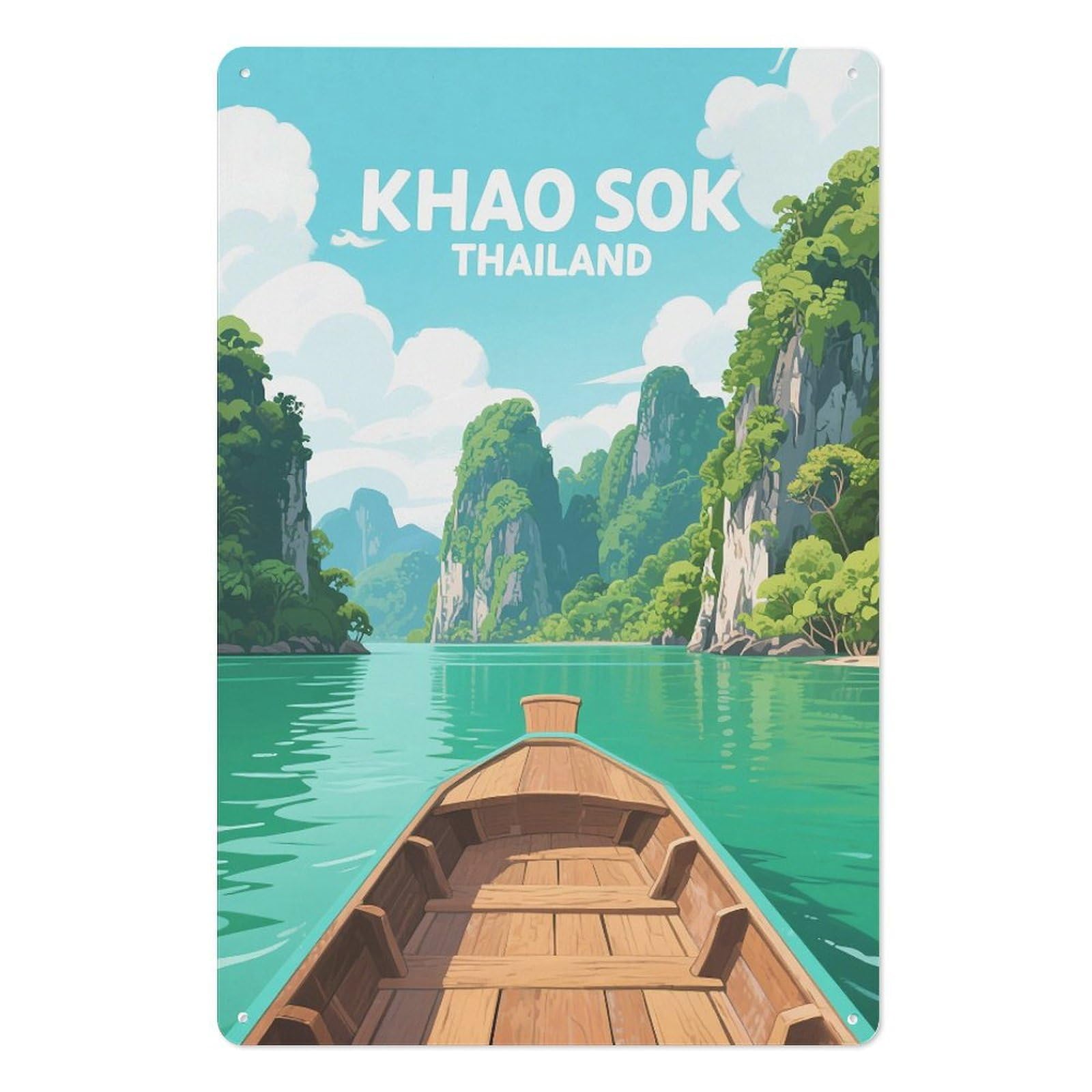 Khao Sok Thailand Retro Design Tin Paintings Vintage Tin Sign 08x12inch(20x30cm) Wall Art for Home Office Bedroom Living Room Cafes Wall Decor