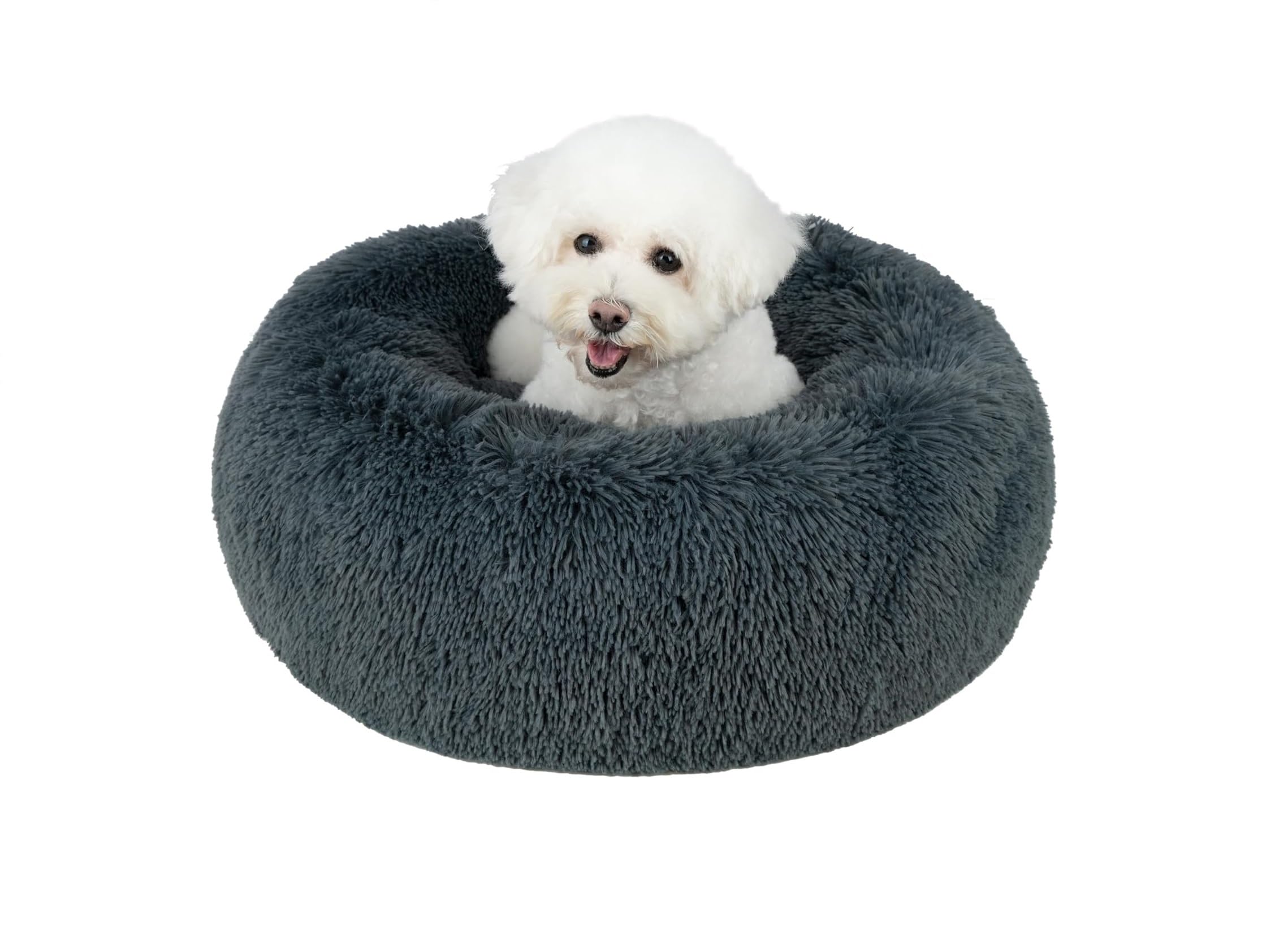 Best Pet Supplies Round Calming Dog Bed for Small, Medium &amp; Large Dogs, Plush Donut Cuddler Pet Bed w/Raised Rim for Head, Neck Support, Anti-Slip Bottom Washable Bed - Gray, 30 x 30 x 8