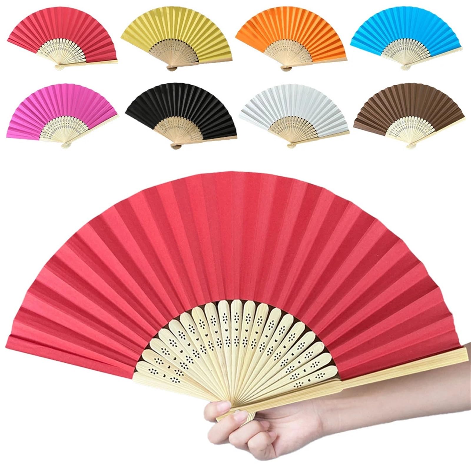 Fächer Handfächer, Bambus-Papierfächer, Taschen-Faltfächer, einfarbig, Gastfächer, DIY-Gast for Hochzeit, Geburtstag, Sommerparty(10PCS Orange)