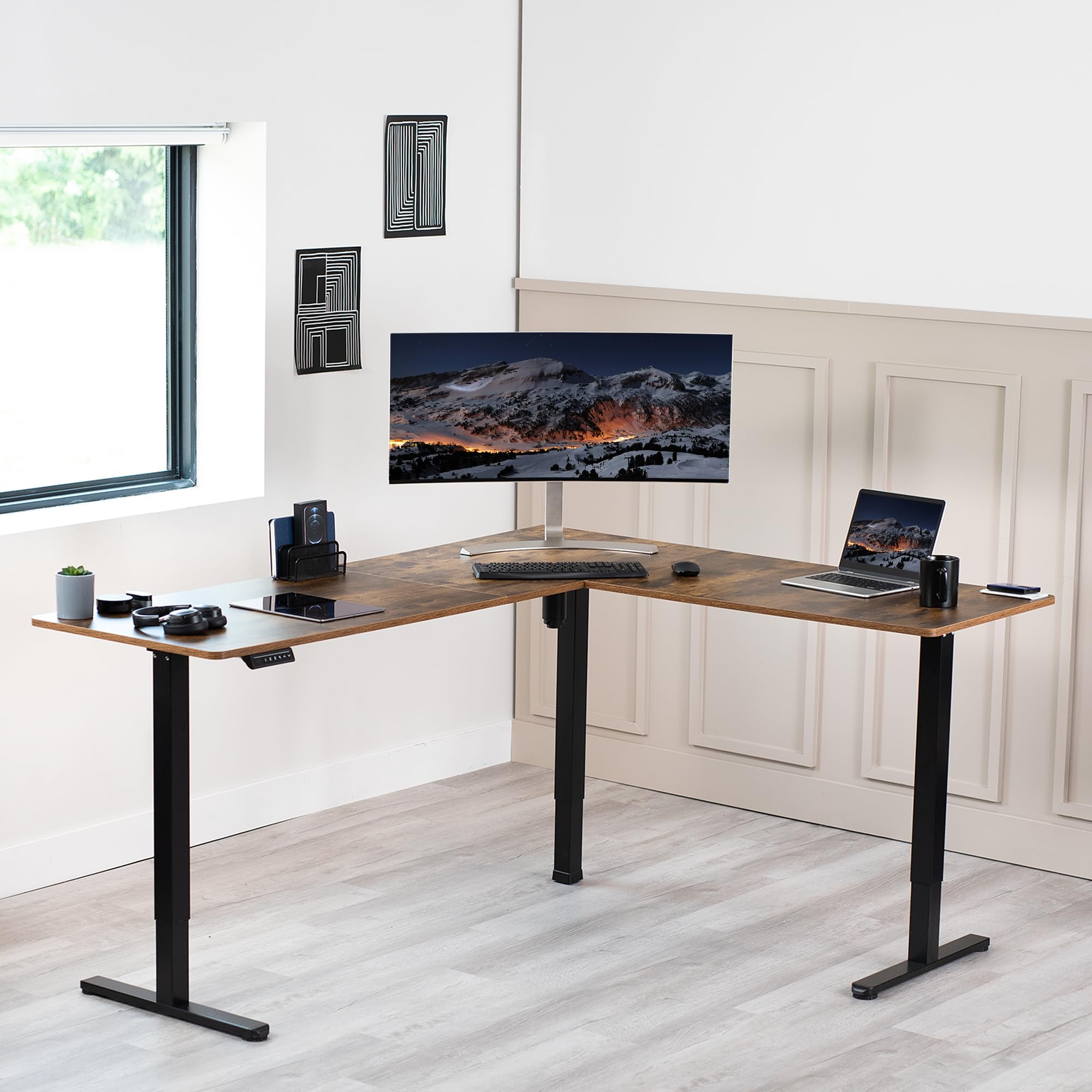VIVO Corner Standing Desk 75 x 63 inch Reversible L-Shaped Workstation Electric Height Adjustment Home Office and Reception — view 8