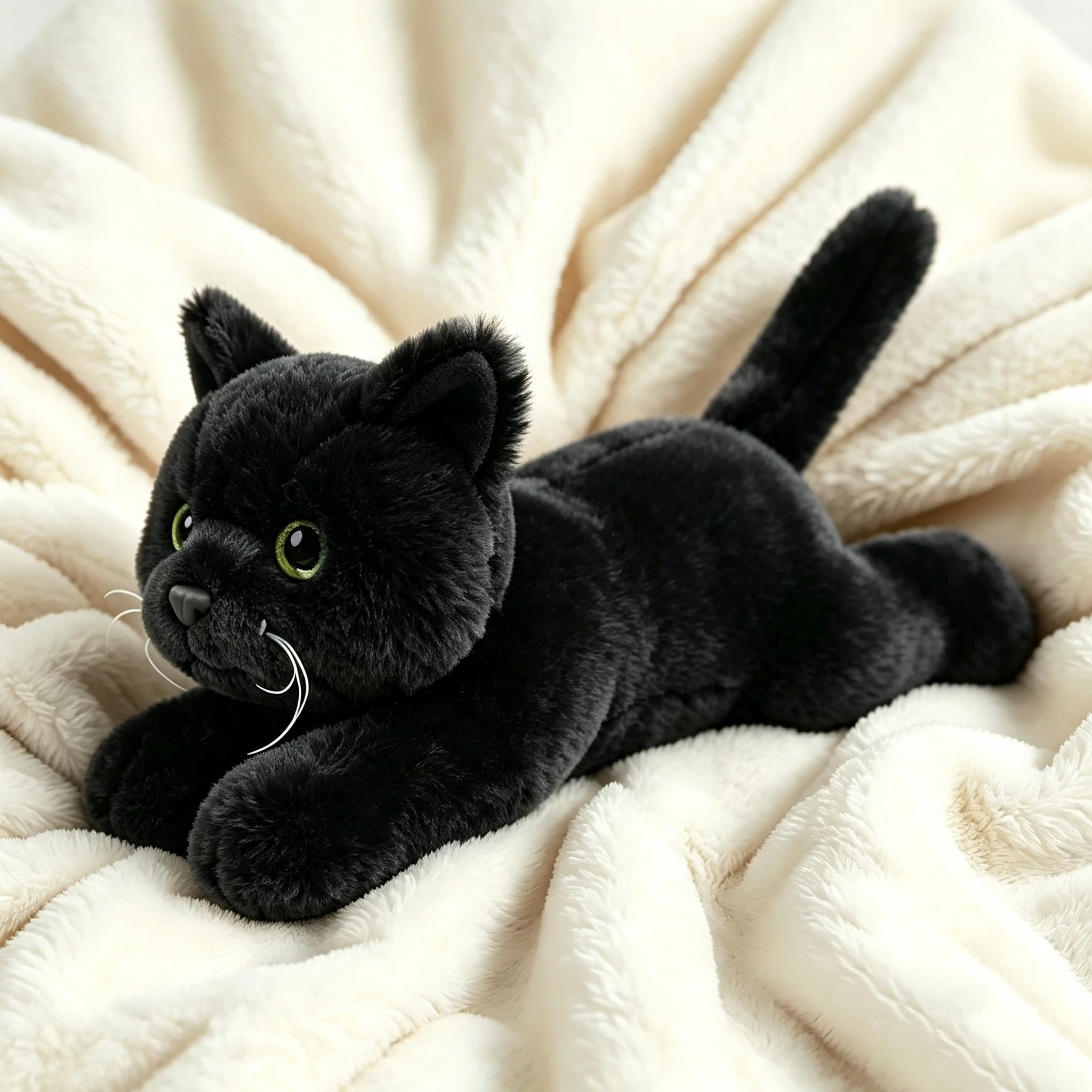 lilizzhoumax Black Cat Plush Toy 25 cm, Realistic Lying Kitten Soft Toy, Cuddly Stuffed Animal Gift for Kids Adults and Cat Lovers