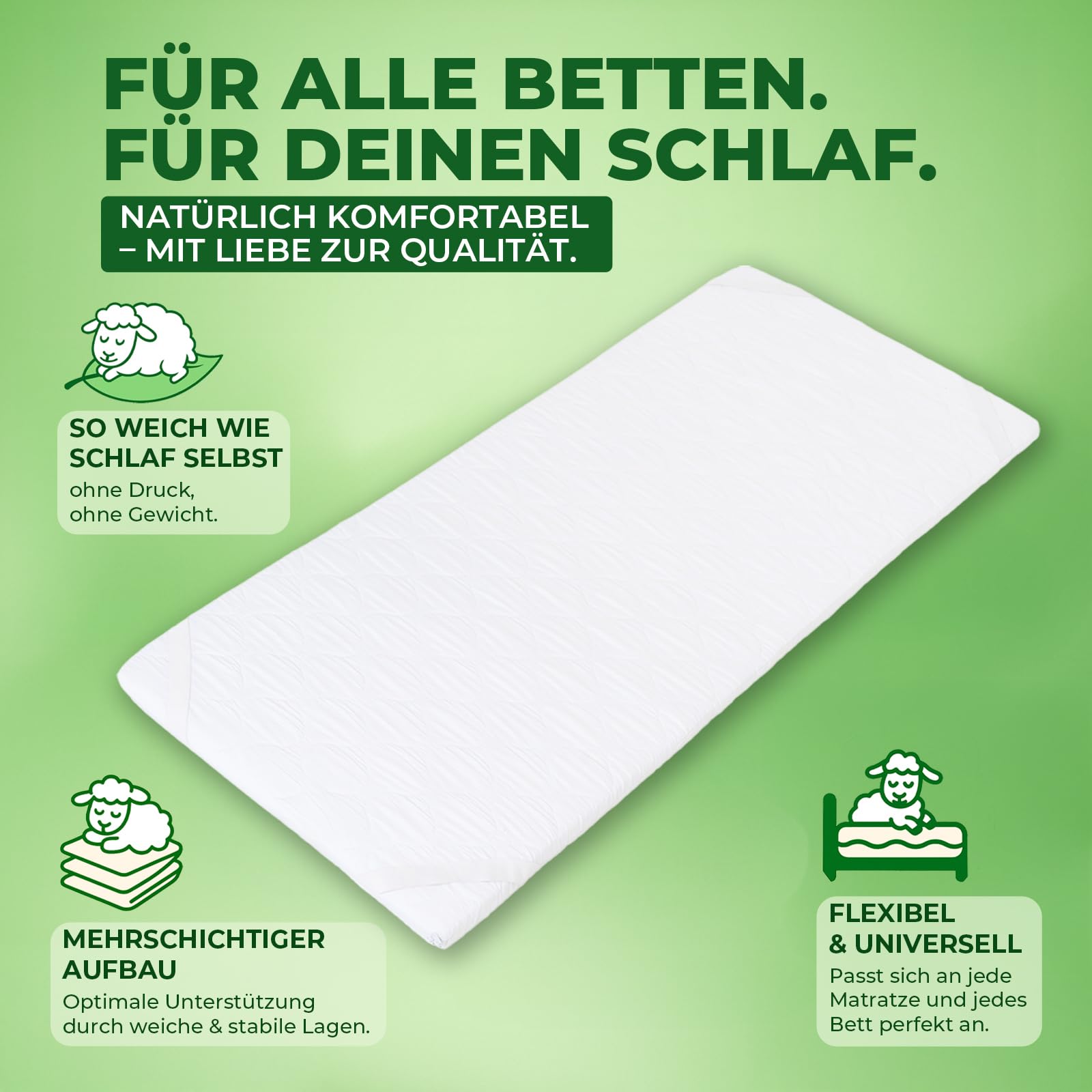 Matratzentopper 130x200 cm – Waschbare und Hypoallergene Matratzen Topper mit Ergonomischem Komfort - matratzenauflage Sanft Schlafen ohne Rückenschmerzen