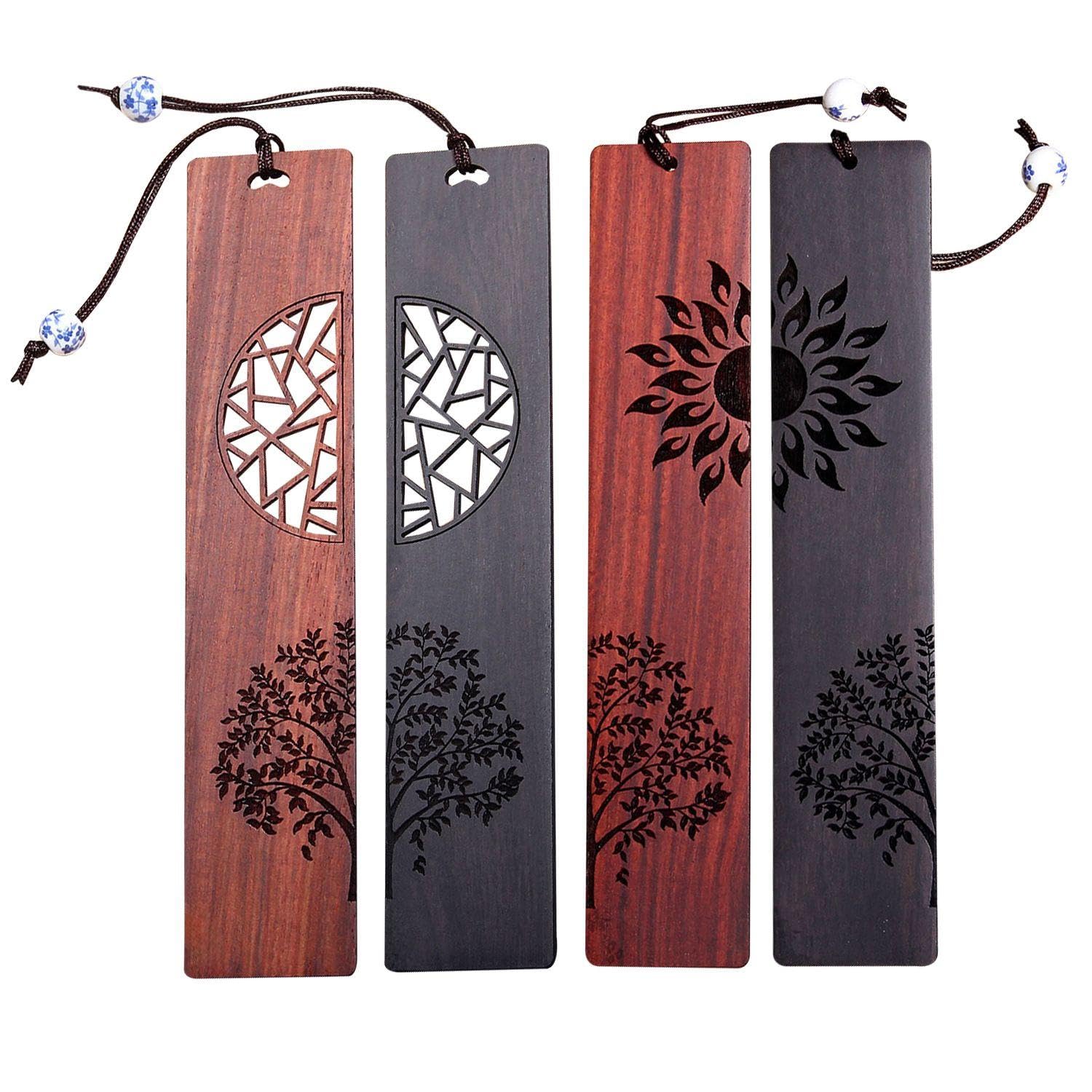 GDFHBD 2 Pairs Of Wooden Bookmarks, Hollow Couple Bookmarks, Tree-Shaped Labels, Holiday Commemorative Gifts, Retro Book Mark.