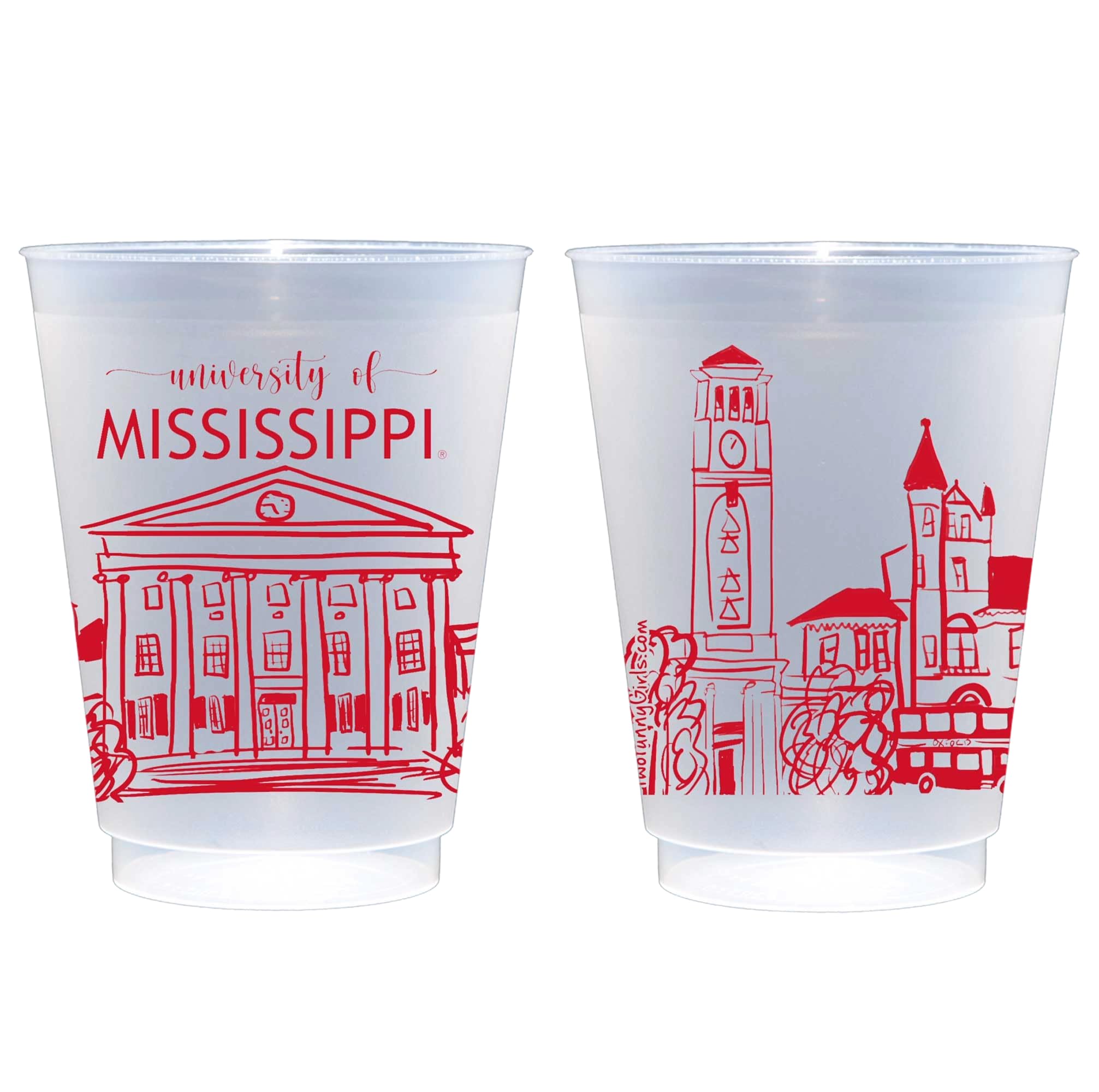 Officially Licensed University of Mississippi Ole Miss Campus Skyline Printed Frosted Plastic Cups 16 oz - Elegant Party Cups 10 Pack - Plastic Cups