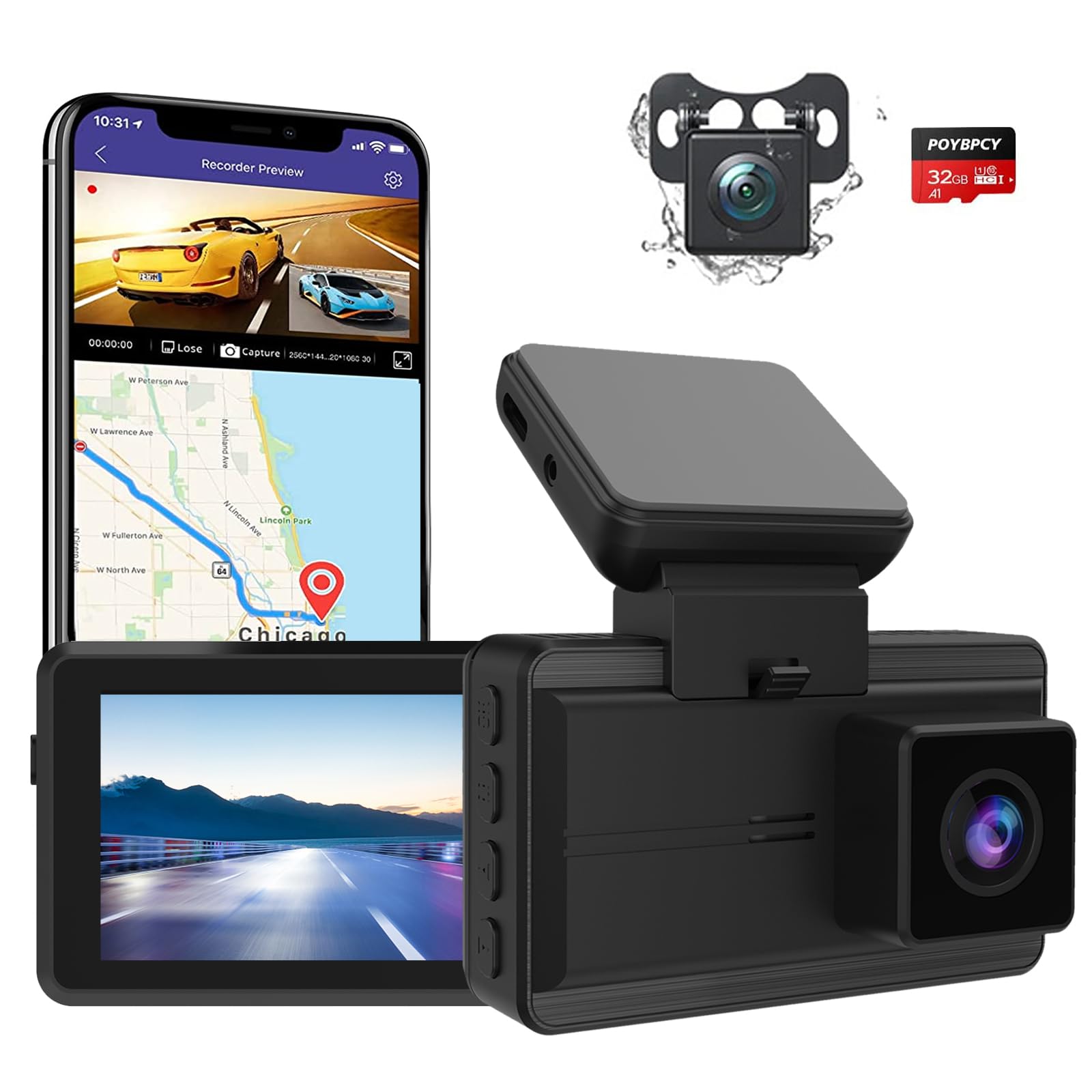 Dashcam Vidéo Full HD 1080p Caméra Avant pour Voiture Discrète et