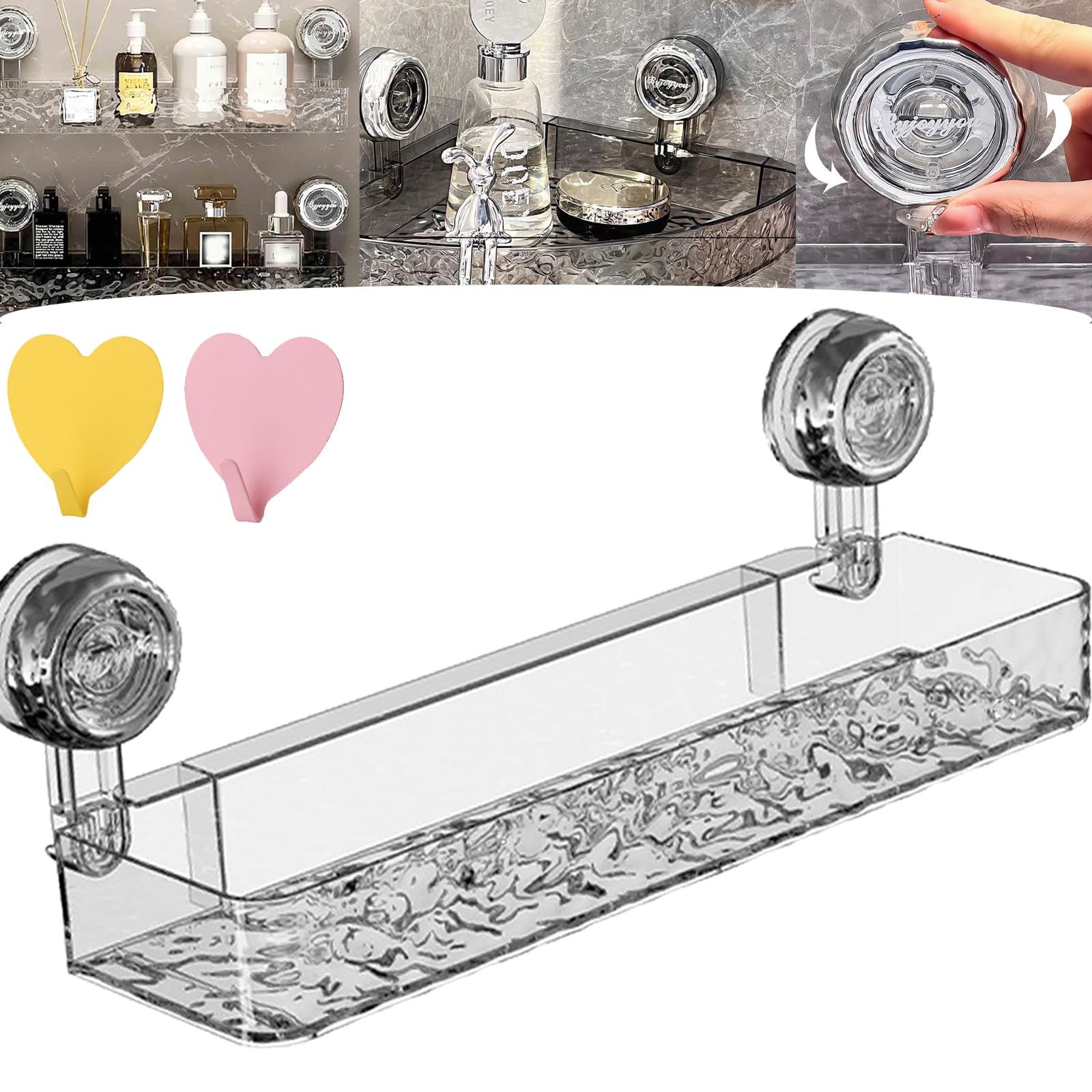 LXPYMXDP Bathroom Storage Shelf No Drill Clear Wall Caddy No-Drill Clear Wall Caddy Suction Cup Storage Innovation Transparent