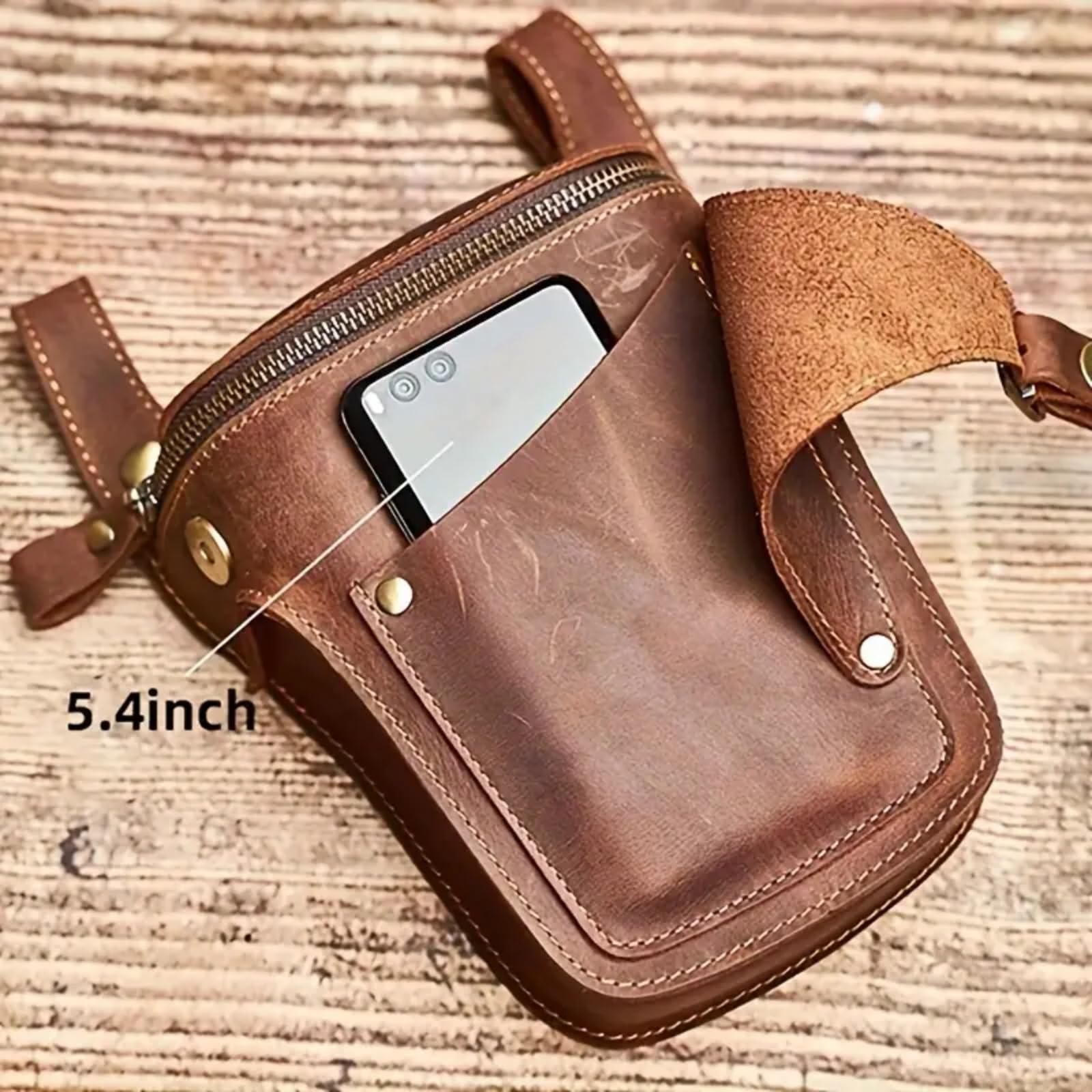 Leder Herren Hüfttasche Casual Gürteltasche Handytasche Leder Fanny Pack Vintage Motorradtasche (Coffee)