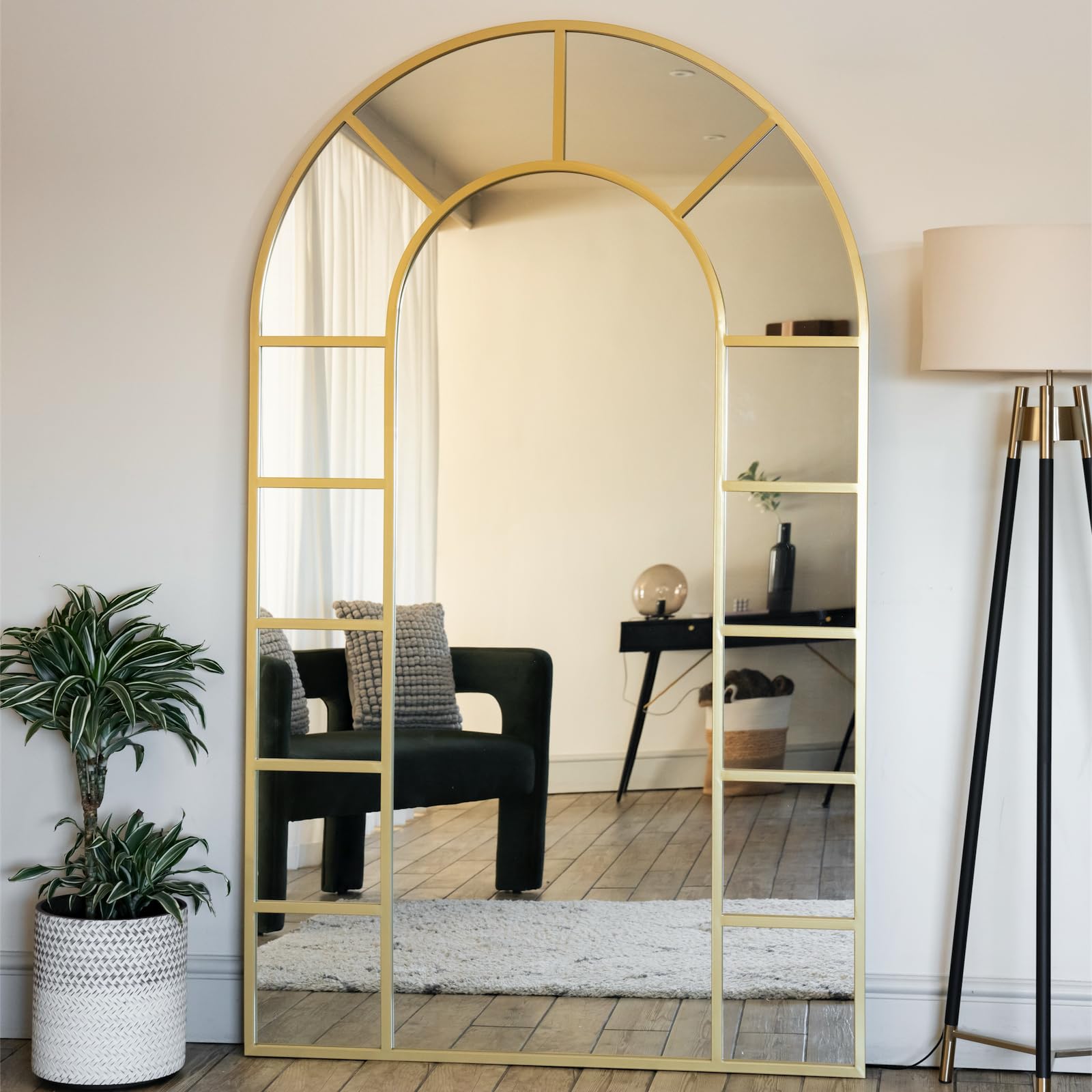 Jobu | Full Length Gold Metal Arched Window Mirror - 180cm x 105cm | Mio