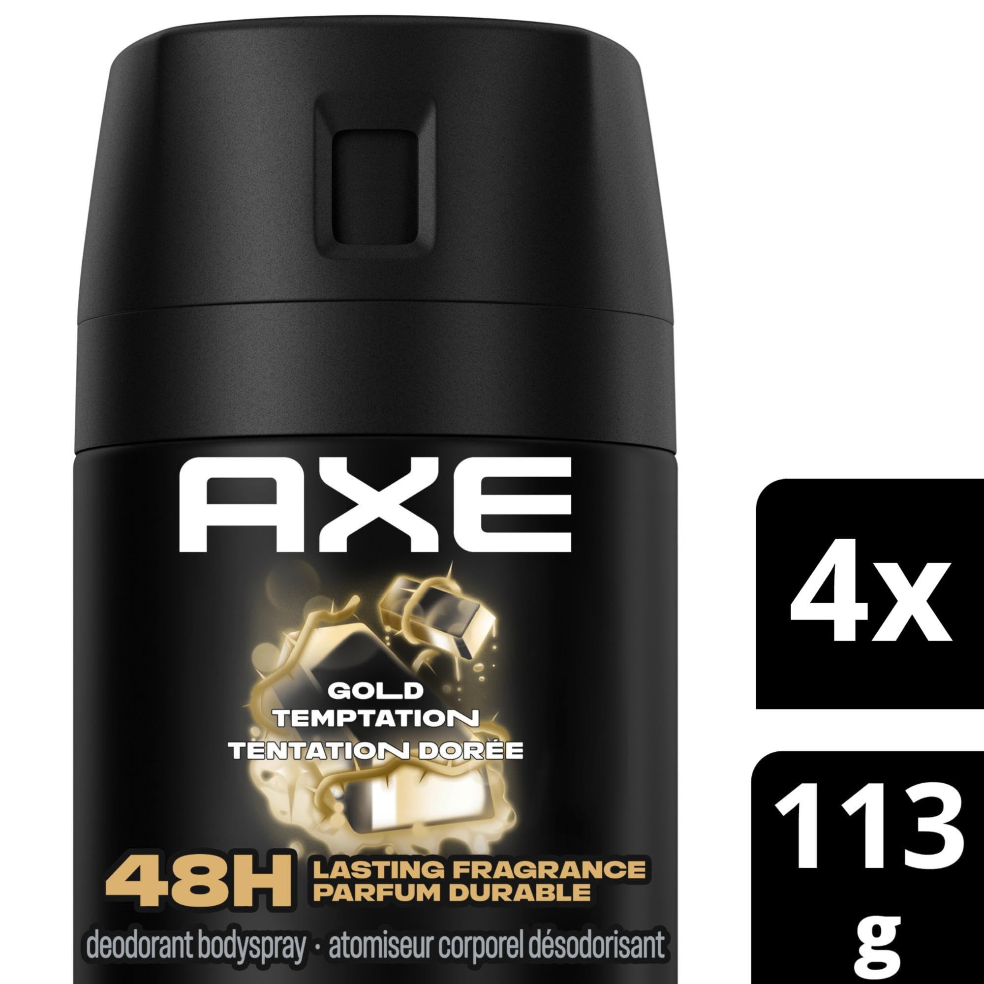 AXE Gold Temptation Deodorant Body Spray for long-lasting odour protection, Gold Amber, Aluminum-free Deodorant, 113g