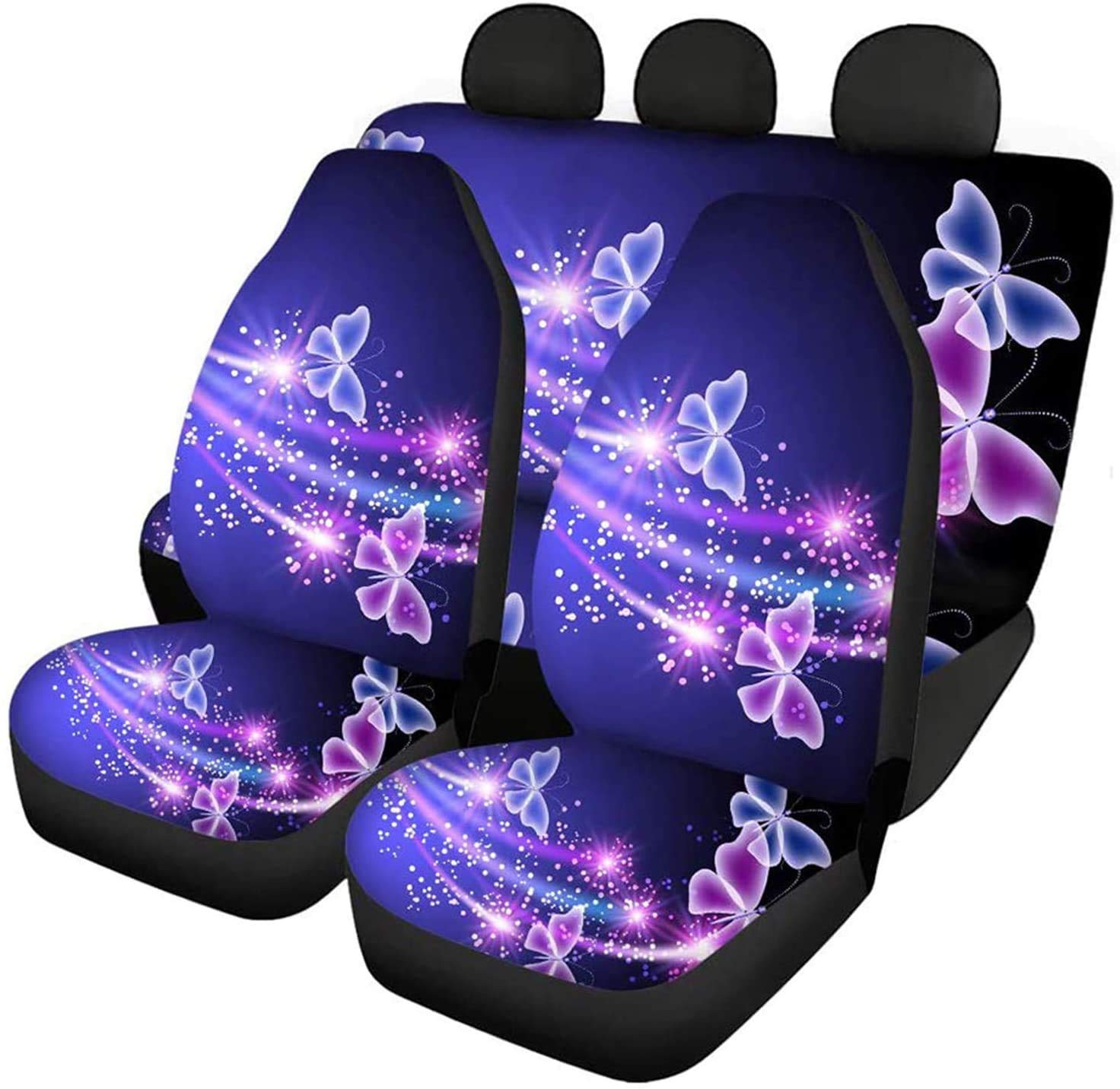 Pizding Purple Butterfly Universal Car Seat Covers Set,Universal fit for Vehicles,Cars,SUV,Airbag Compatible Set of 4 Vehicle Seat Protector Car Covers for Auto Cars Sedan SUV Baja Blanket