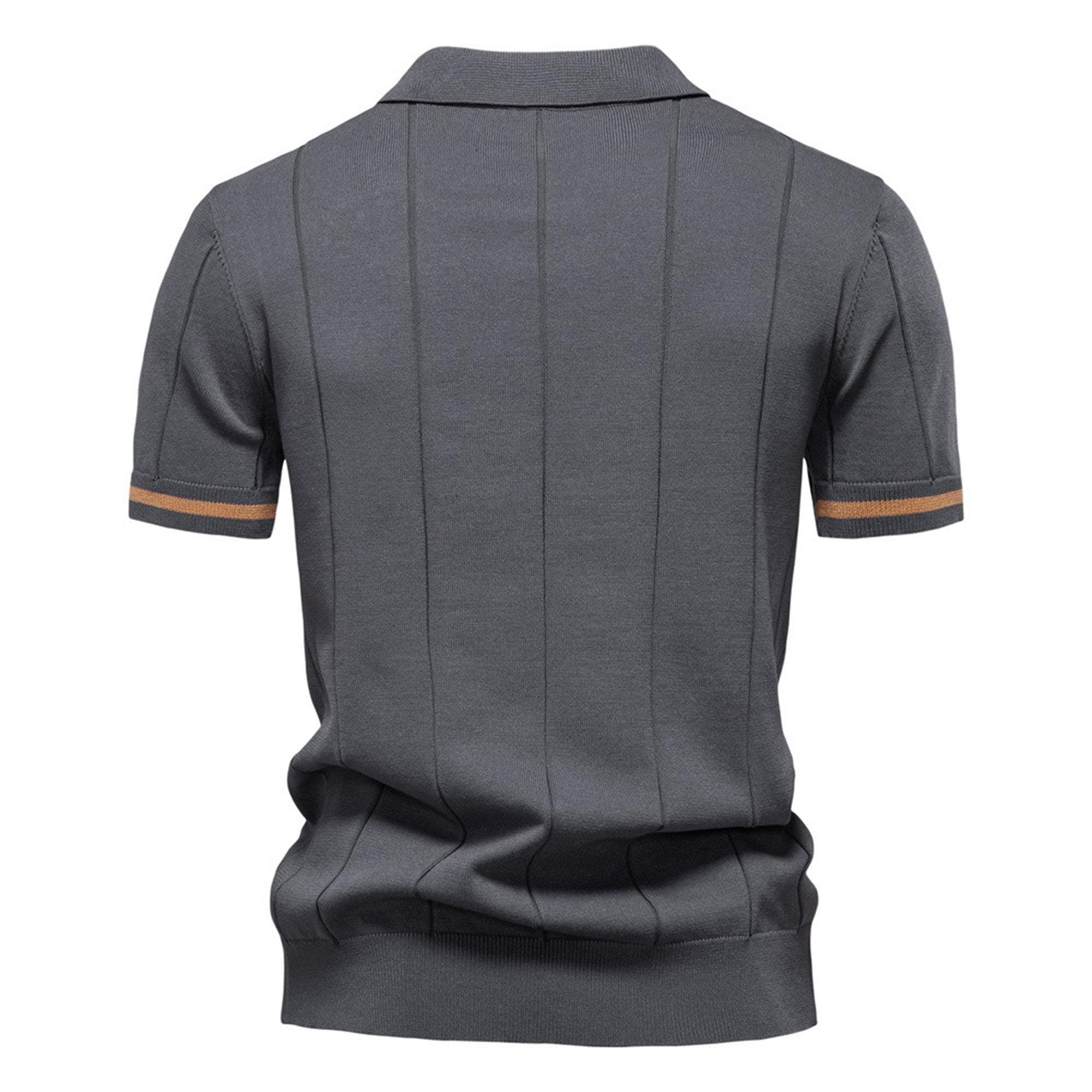 Camisa de golf clásica de manga corta con cremallera y textura acanalada para hombre, de verano, ajustada, para hombre