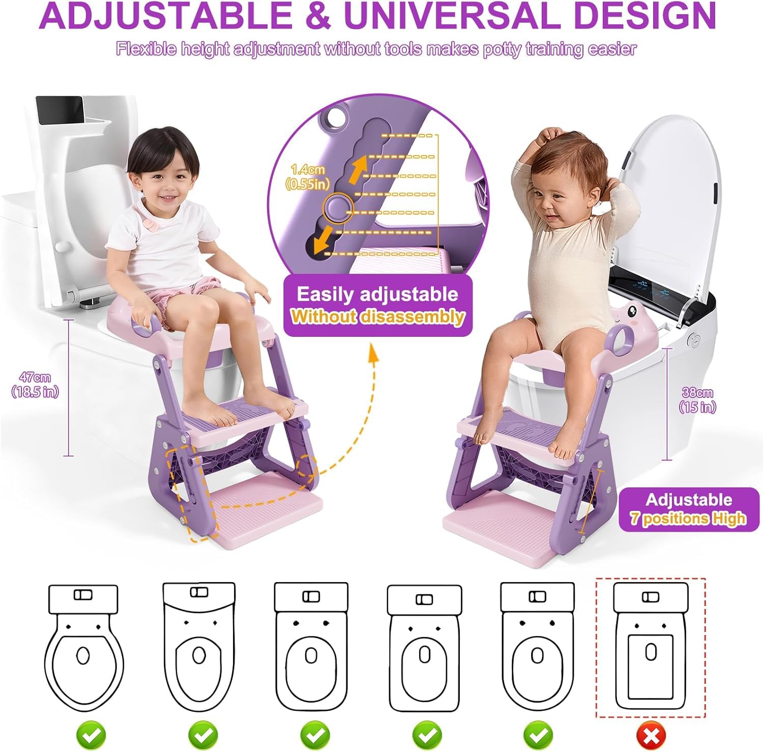 Riduttore Wc Bambini con Scaletta, Stabilizzare Scaletta Wc Per Bambini con Struttura a Triangolo,Scaletta Riduttore Wc per Bambini,Cuscino in PVC Impermeabile,Antiscivolo e Pieghevole,rosa