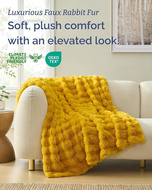 Faux Fur Throw Blanket - Twin Size Bubble Blanket - 60" x 80", Gold by CGK Unlimited - Used condition - Image 2