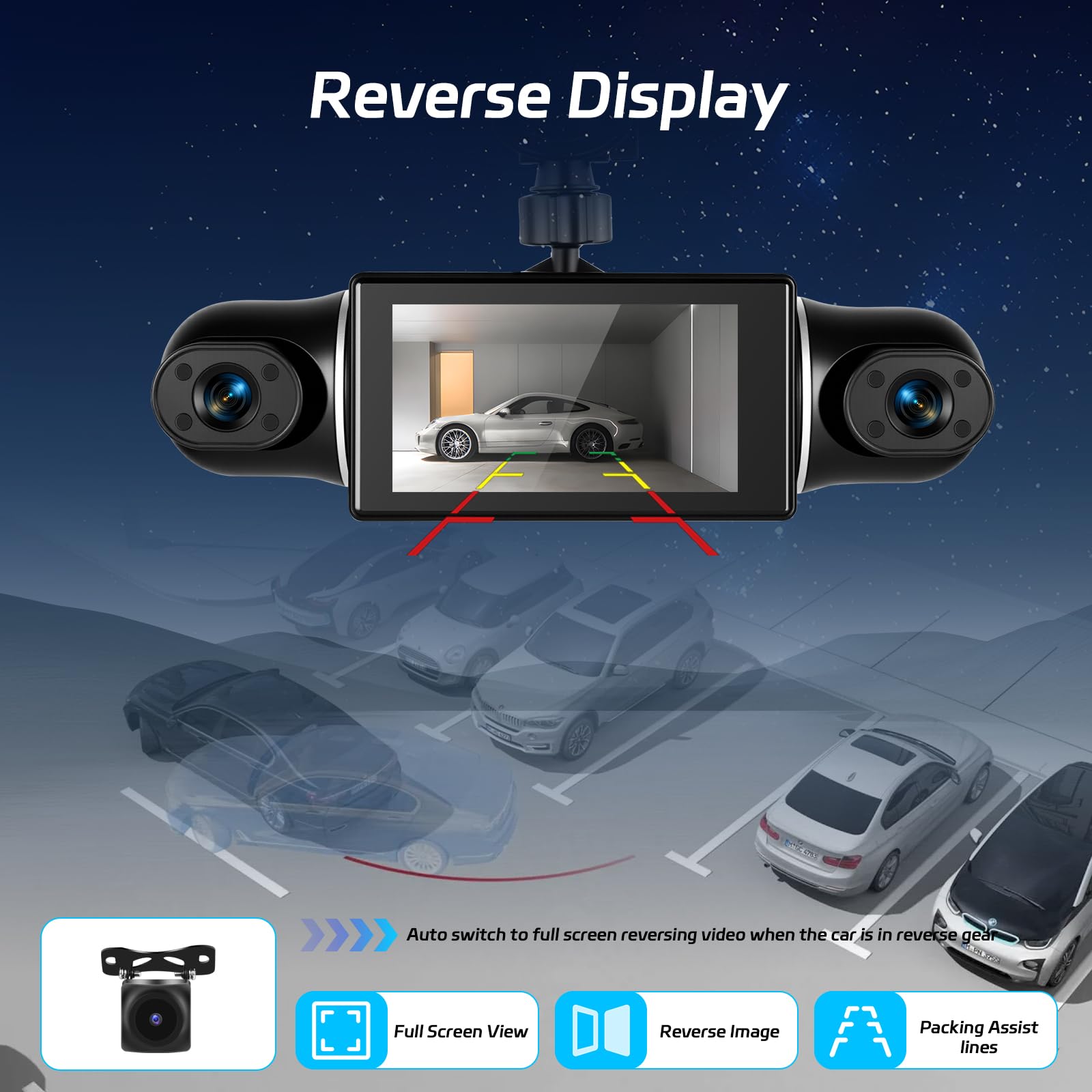 NHOPEEW Cámara para salpicadero 2K 360° de 4 Canales: cámara para Coche con Pantalla IPS de 3 Pulgadas, Sensor G, aplicación WiFi, visión Nocturna y Tarjeta de 64 GB