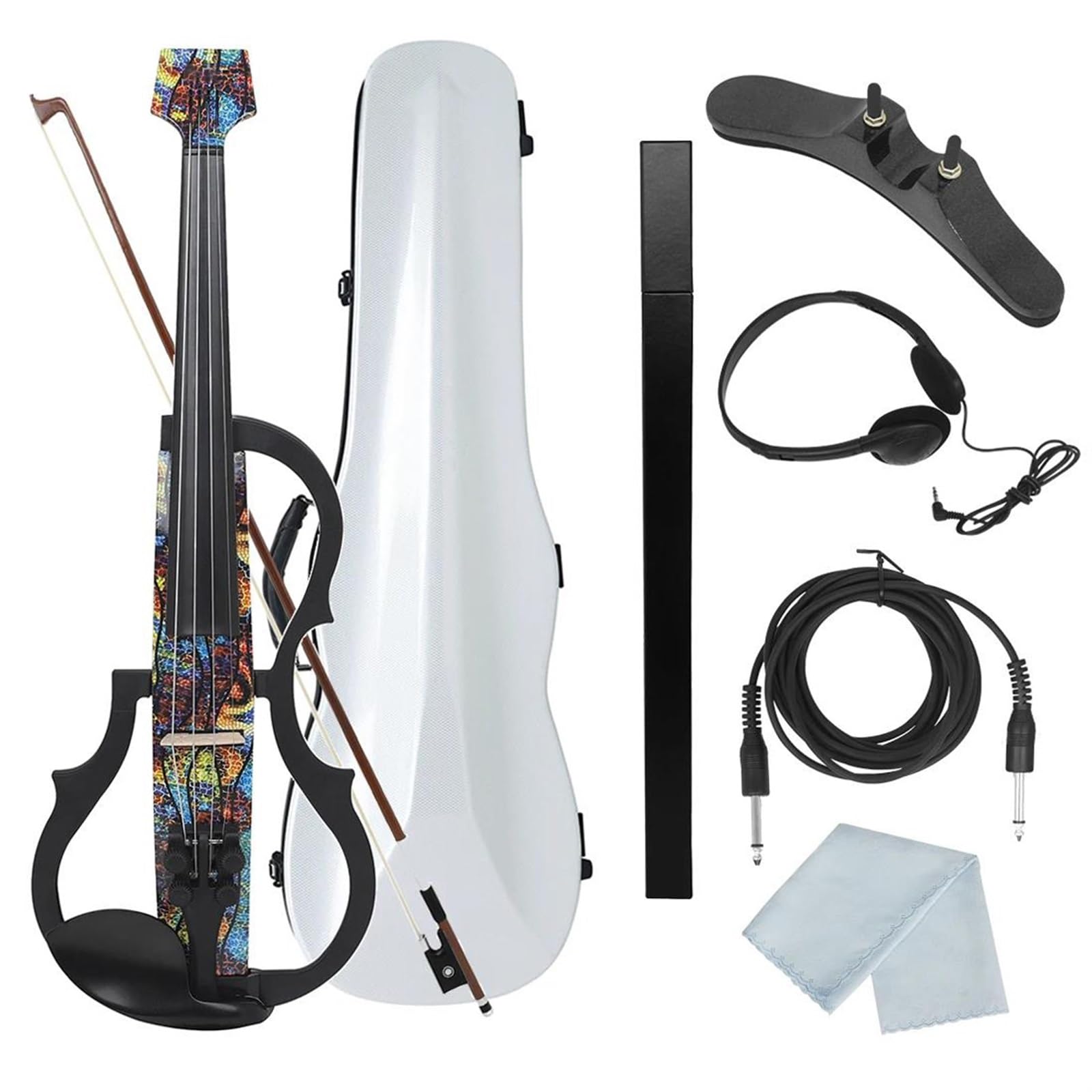 Violin Set Violon Électroacoustique Sans Tête En Fiber De Carbone Silencieux Électrique Avec Nœud De Violon Accessoires De Câble Pour Écouteurs 4/4(Set 2)