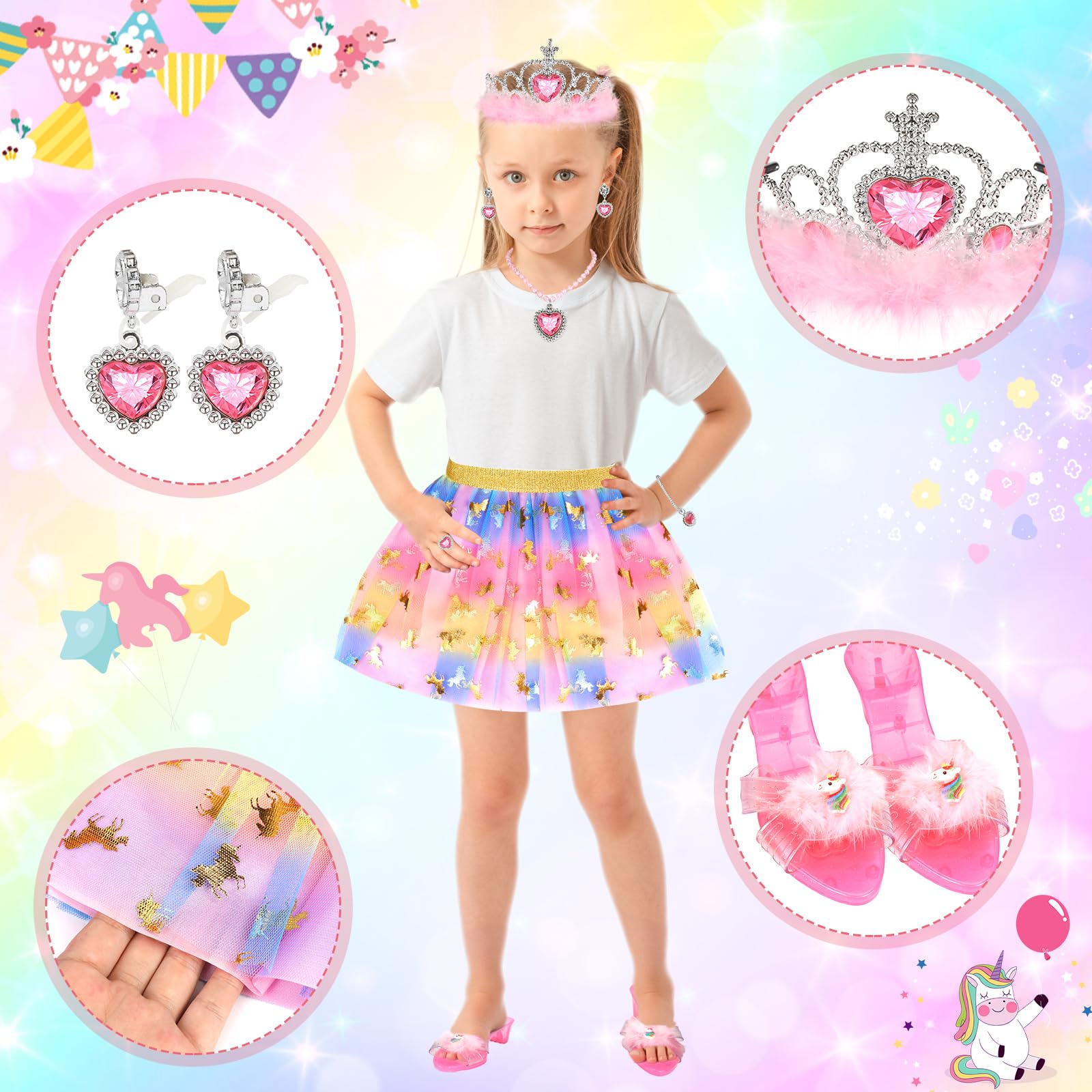 Disfraz Princesa Niña, Falda Tutu Zapatos Princesa Niñas con Collar Corona Bolso Vestido Princesa Regalos Niñas para Navidad Cumpleaños para 3 4 5 6 7 años