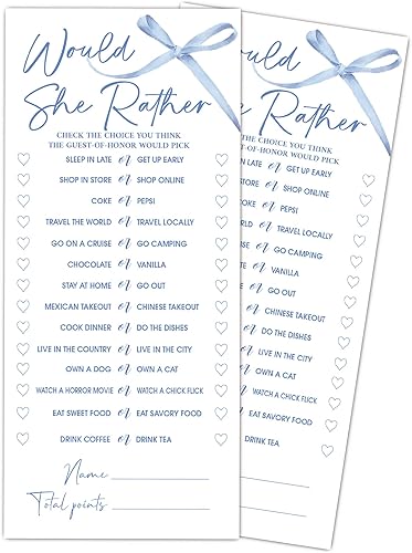 Miniatura 16 de Juegos de fiesta de boda con lazo azul, juegos de boda para 25 invitados, tarjetas de fiesta de compromiso, suministros de fiesta de compromiso y