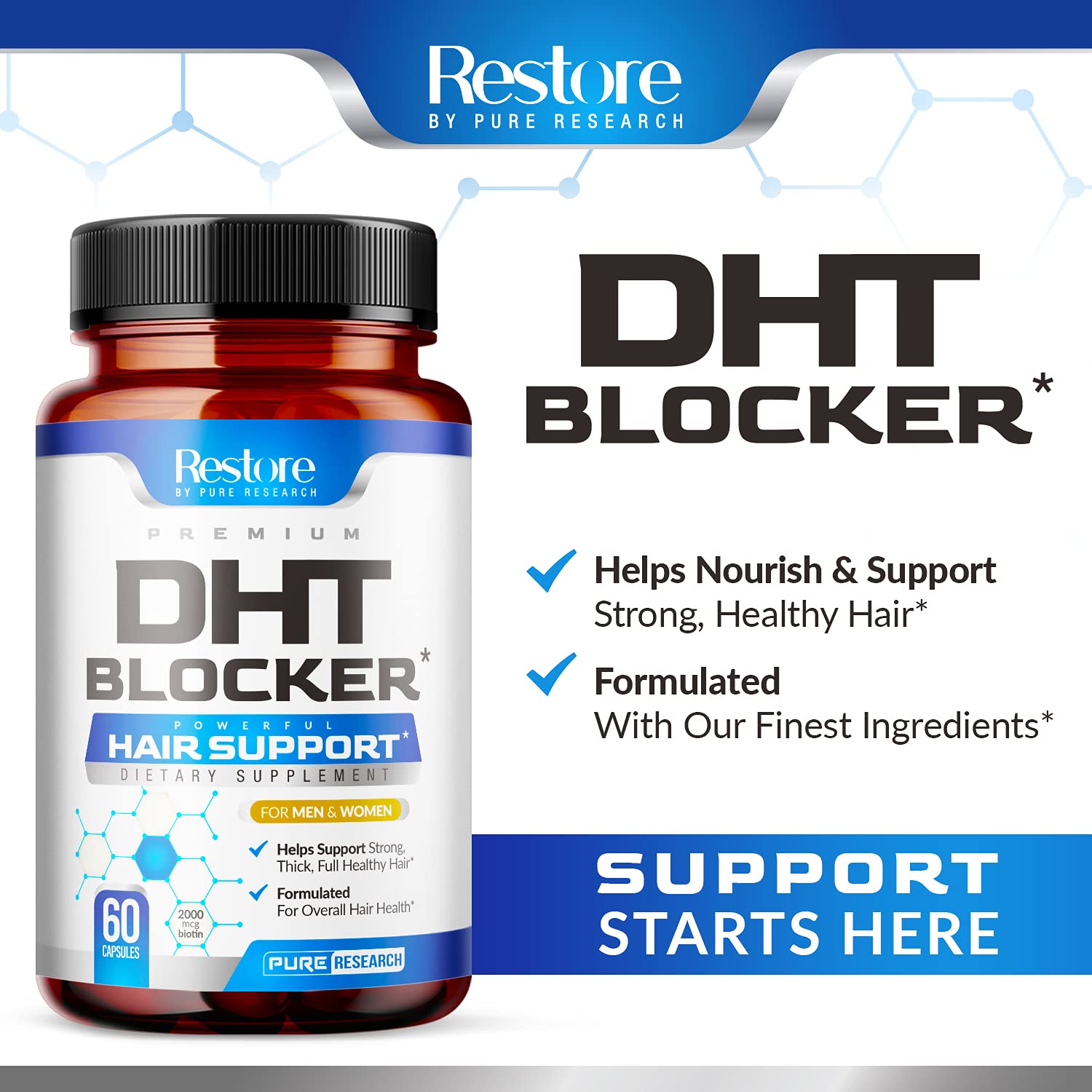 DHT Blocker Hair Growth Support Supplement Supports Healthy Hair