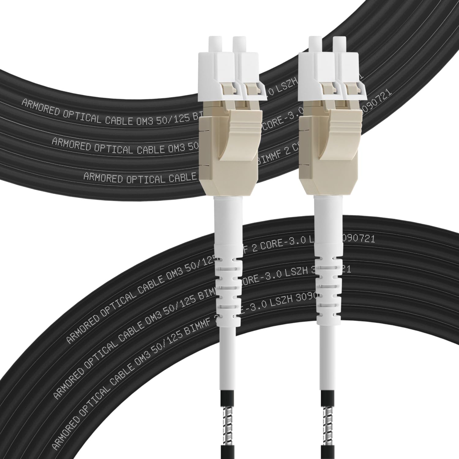 Cable de fibra óptica OM3 LWC blindado LC/UPC a LC/UPC 50/125um, cable de fibra óptica para exteriores Uniboot Duplex Multimode 10GB/40GB, 10m-200m, 3mm LSZH