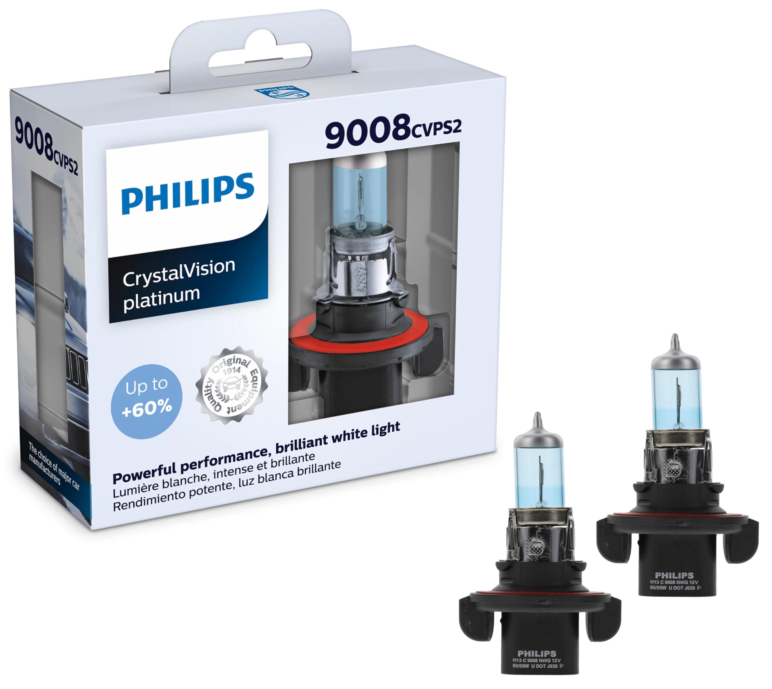 Automotive Lighting 9008 CrystalVision Platinum Superior Upgrade Automotive Replacement Bright White Headlight Bulb, Fits Select High Beam, Low Beam, Fog Positions (2 Pack)