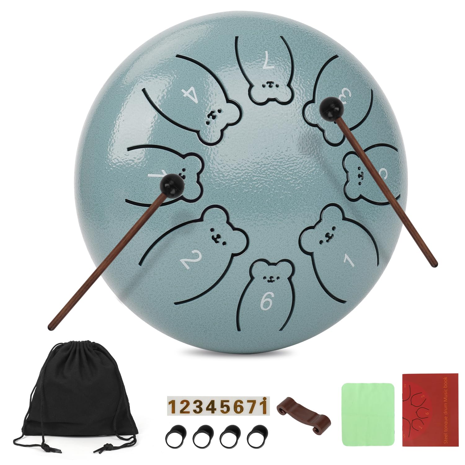 Bear Steel Tongue Drum 6 Inch 8 Notes Rain Drum for Outside Garden Kids Musical Instruments Adult Beginner