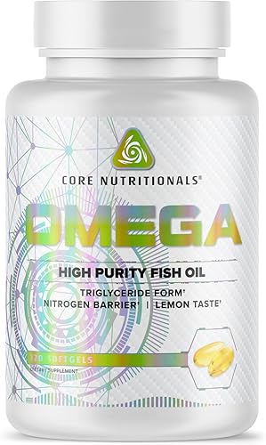 Core Nutritionals Aceite de pescado Omega de alta pureza | Forma de triglicéridos EPA y DHA | 1300 mg de Omega-3 | Apoyo para la salud del cerebro y