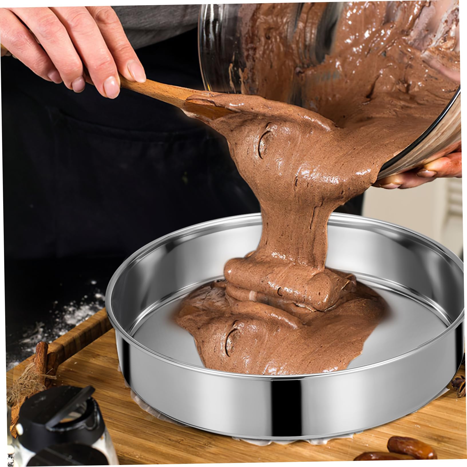 ULTECHNOVO Moule à Gâteau Rond en Acier Inoxydable 2 Pièces Argenté | Finition Polie, Résiste aux Hautes Températures, Nettoyage Facile, Compatible Cuisson Vapeur